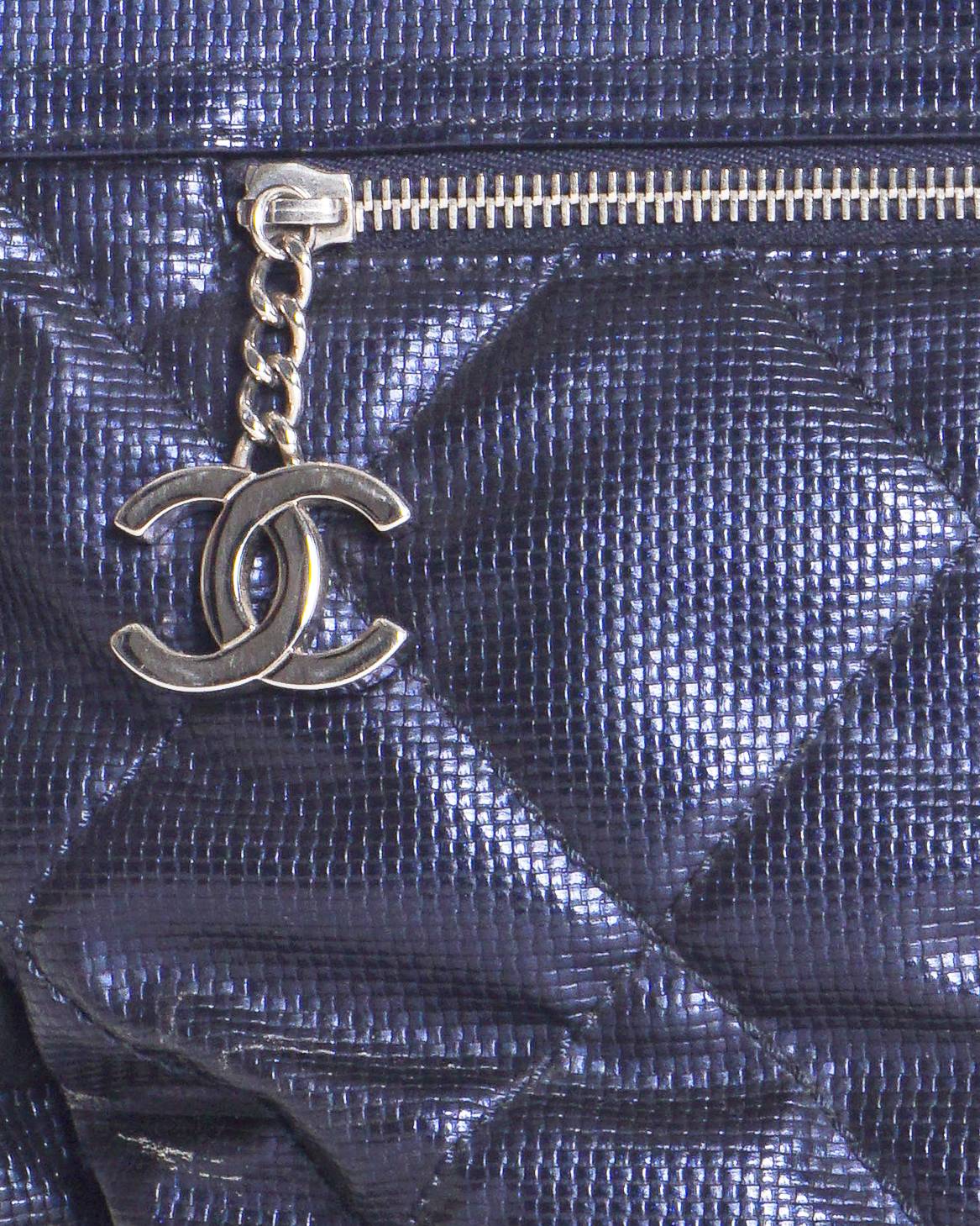 Chanel Navy Blue Quilted Leather Paris Biarritz Tote Bag