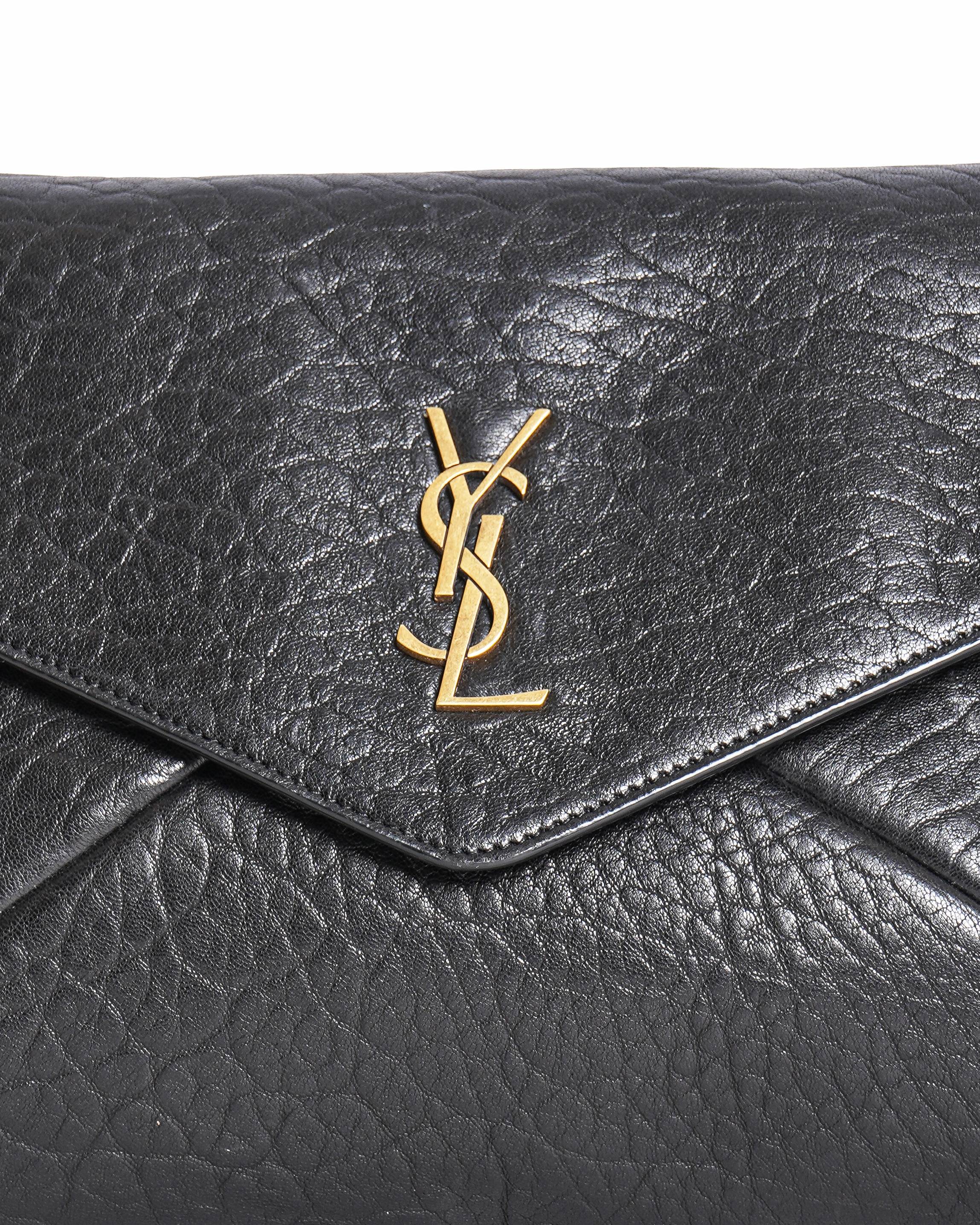 Saint Laurent Black Grained Leather Cassandre Envelope Clutch