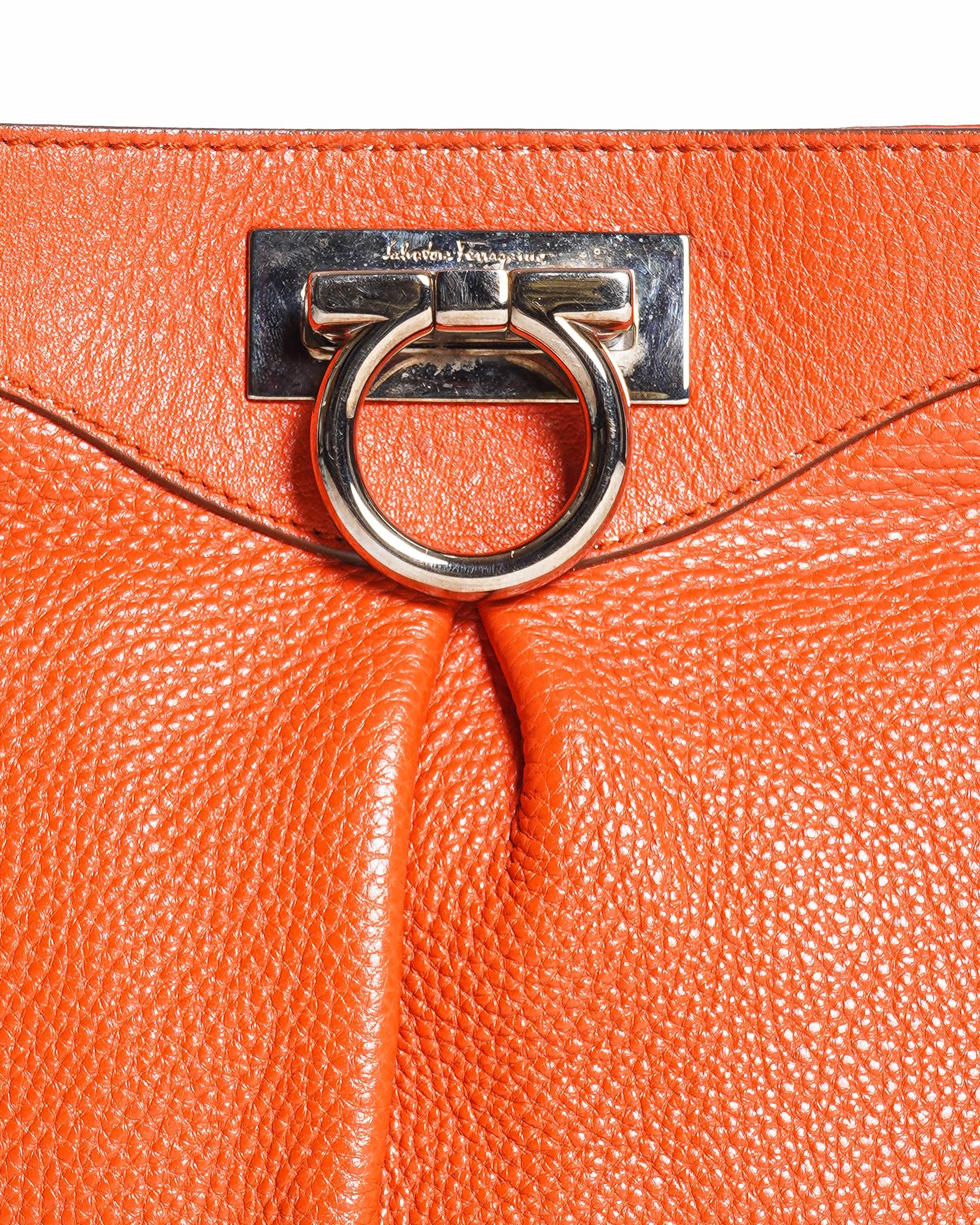 Salvatore Ferragamo Gancini Pebbled Leather Crossbody Messenger Bag
