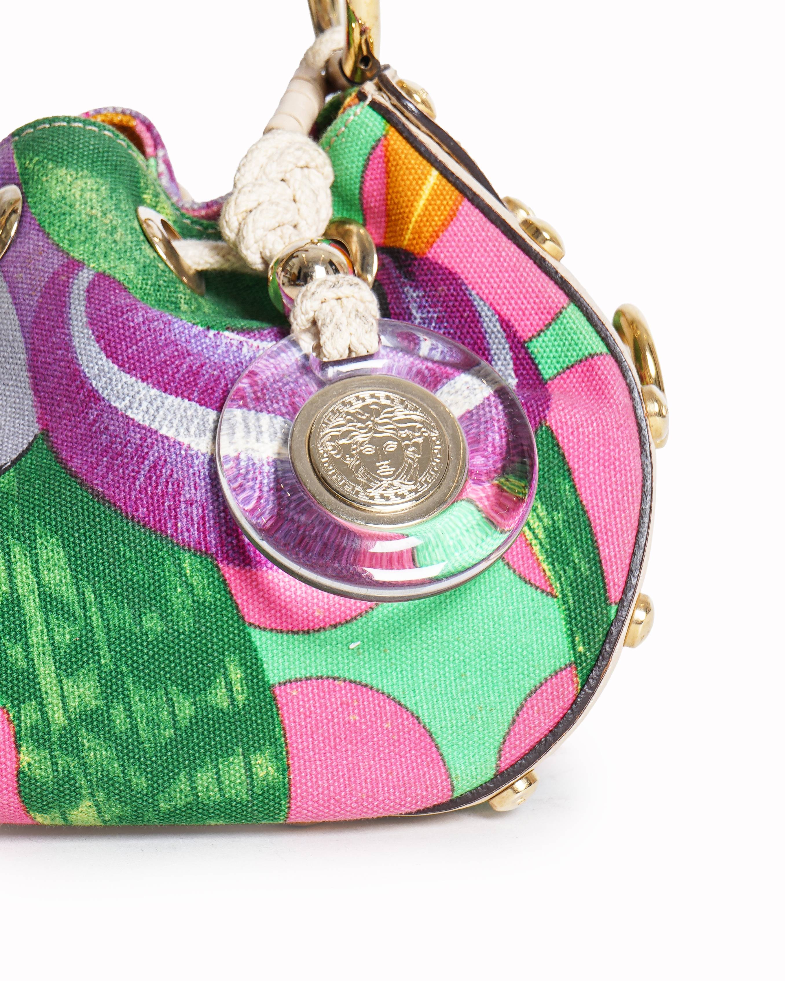 Versace Multicolor Psychedelic Print Canvas Handbag