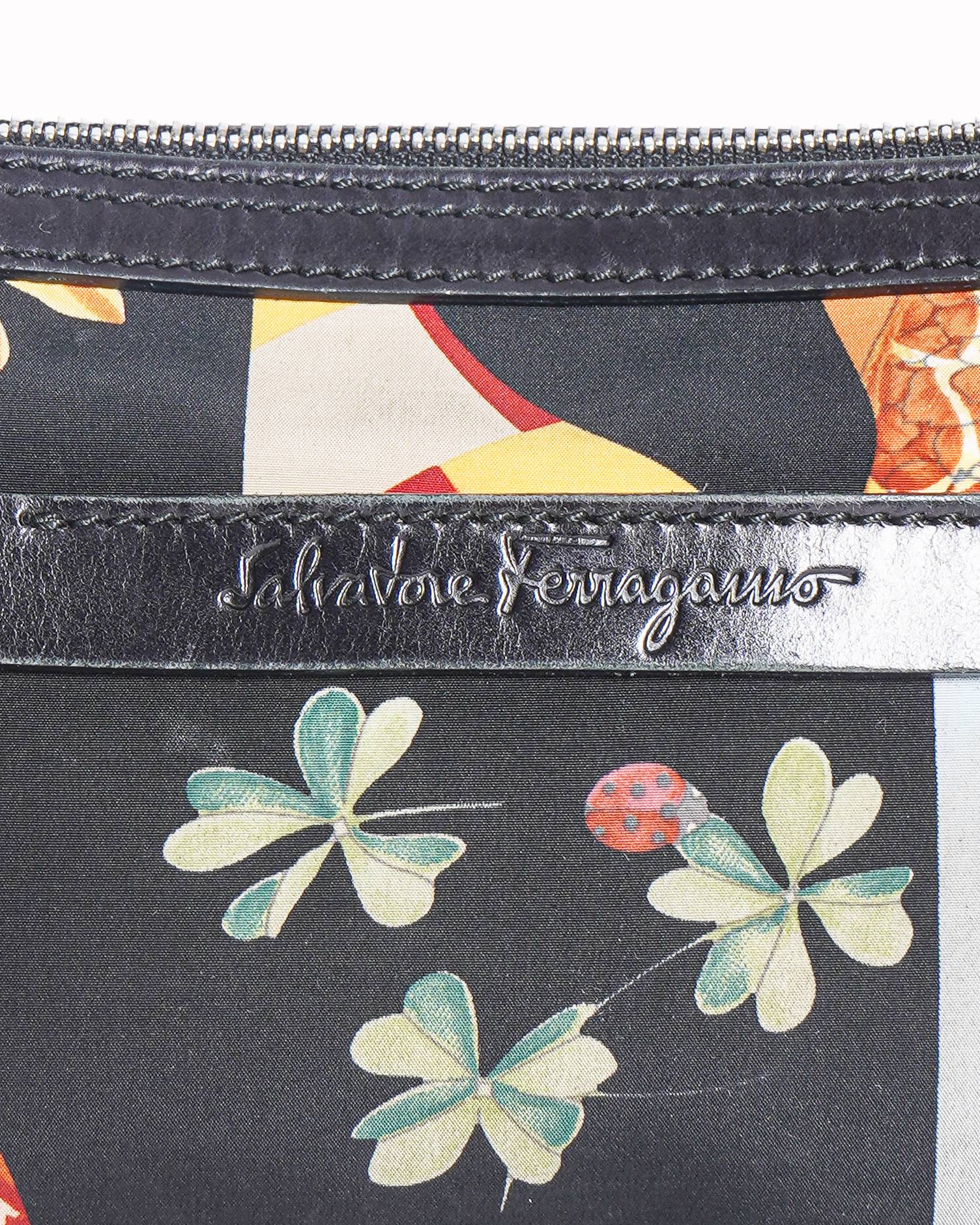 Salvatore Ferragamo Multicolor Nylon and Leather Floral & Abstract Print Shoulder Strap