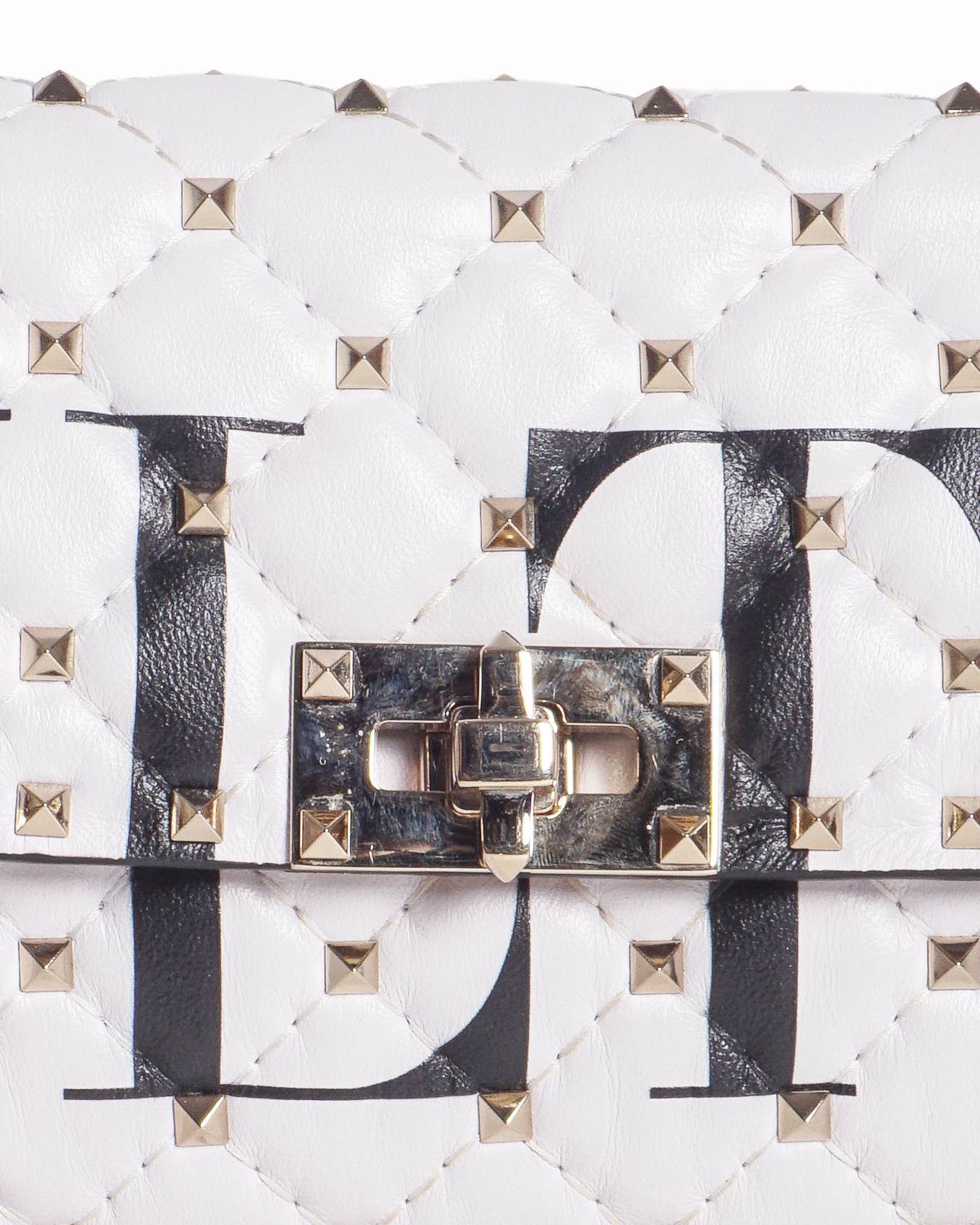 Valentino Garavani White VLTN Rockstud Spike Wallet on Chain