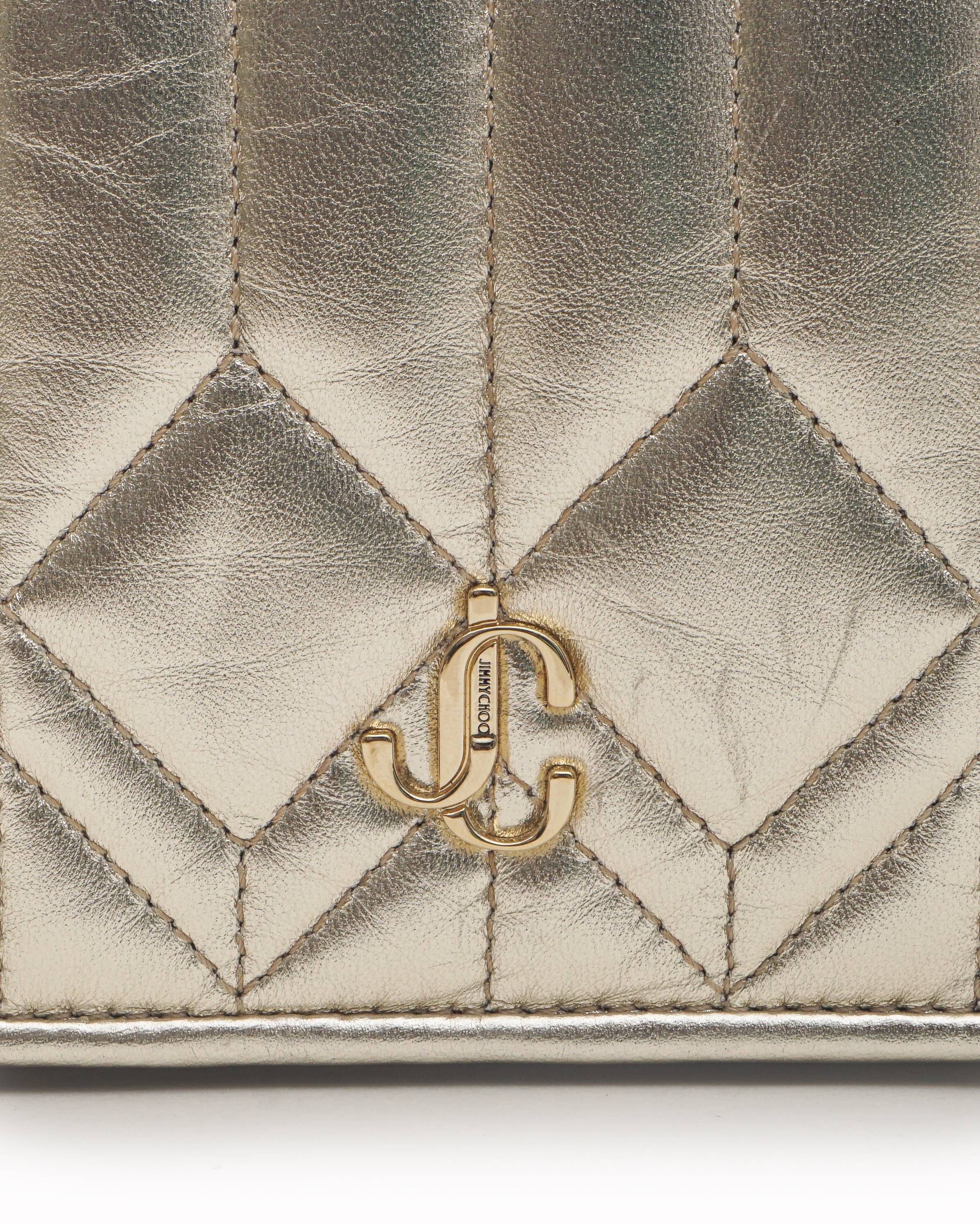 Jimmy Choo Metallic Gold Quilted Nappa Leather Wallet On Chain