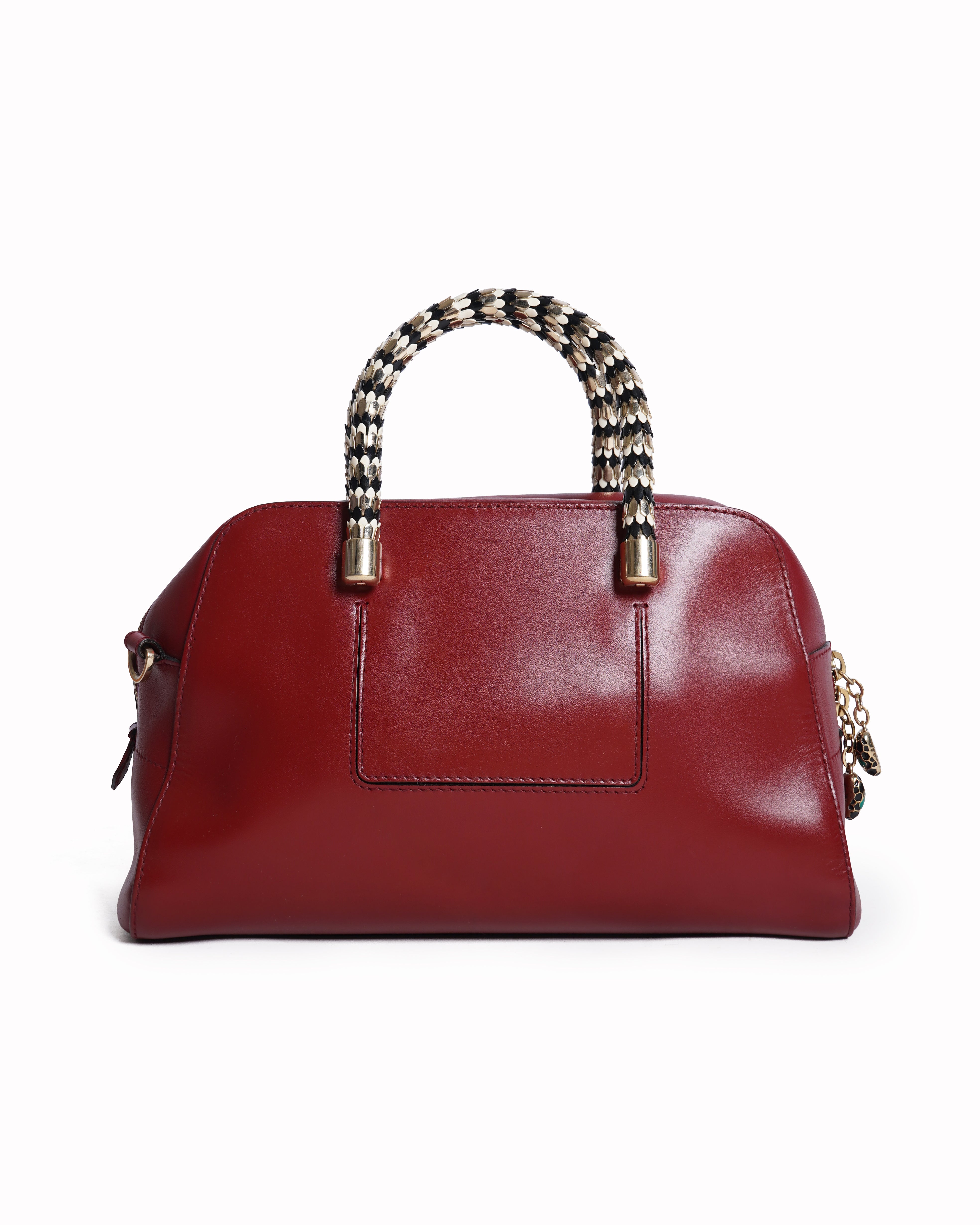 Bvlgari Red Leather Serpenti Scaglie Boston Bag