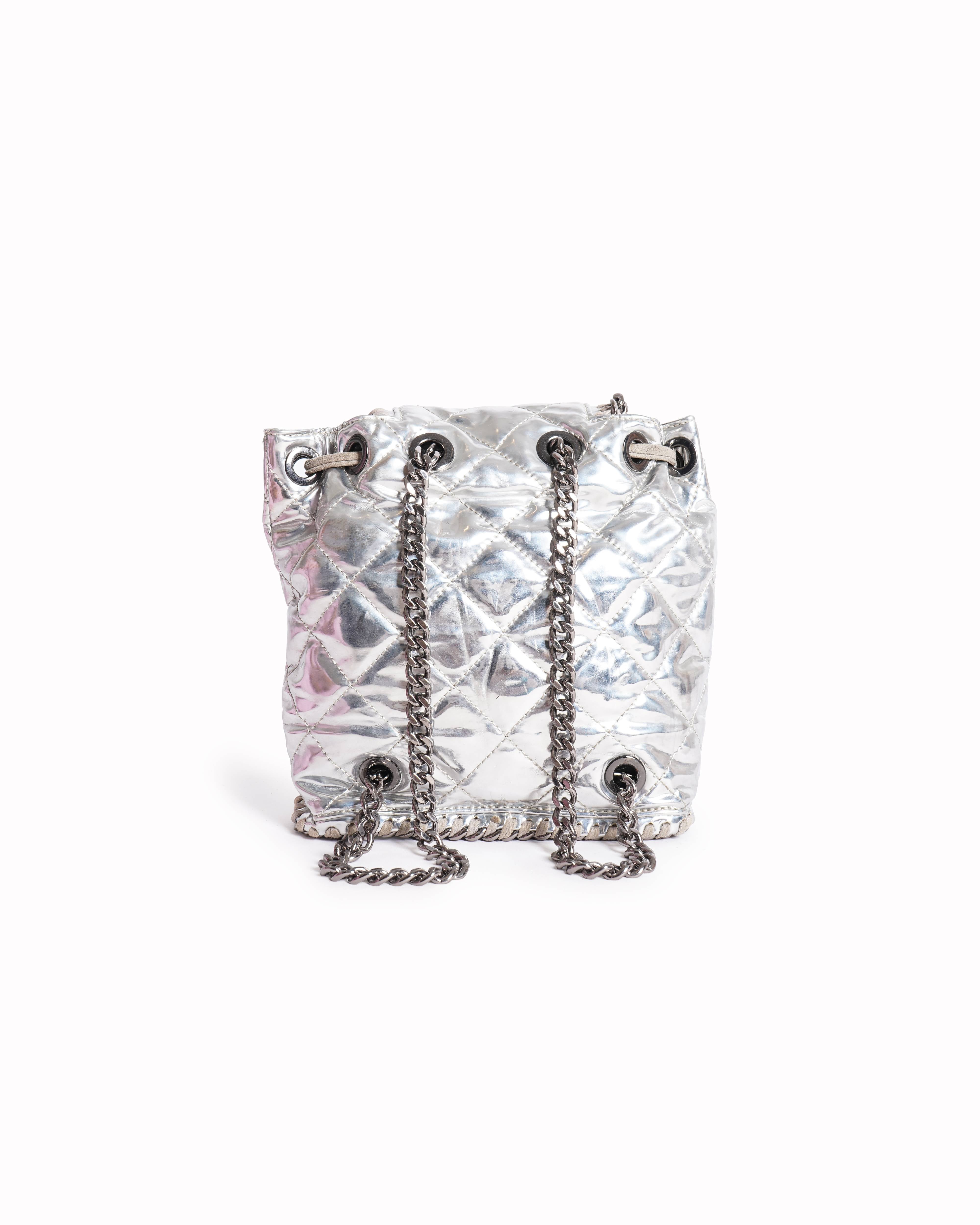 Stella McCartney Falabella Mini-Quilted Backpack in Silvery Metallic