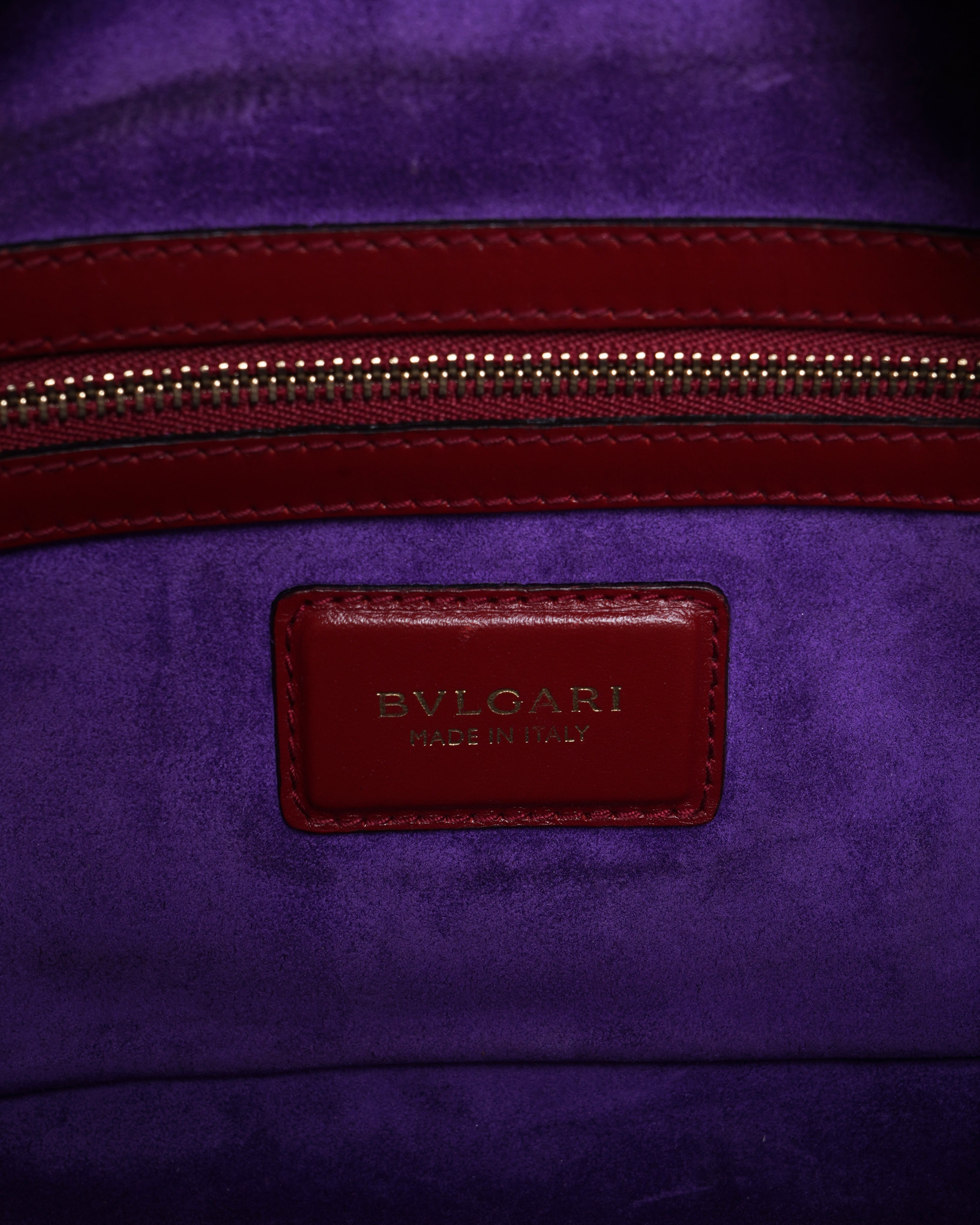 Bvlgari Red Leather Serpenti Scaglie Boston Bag