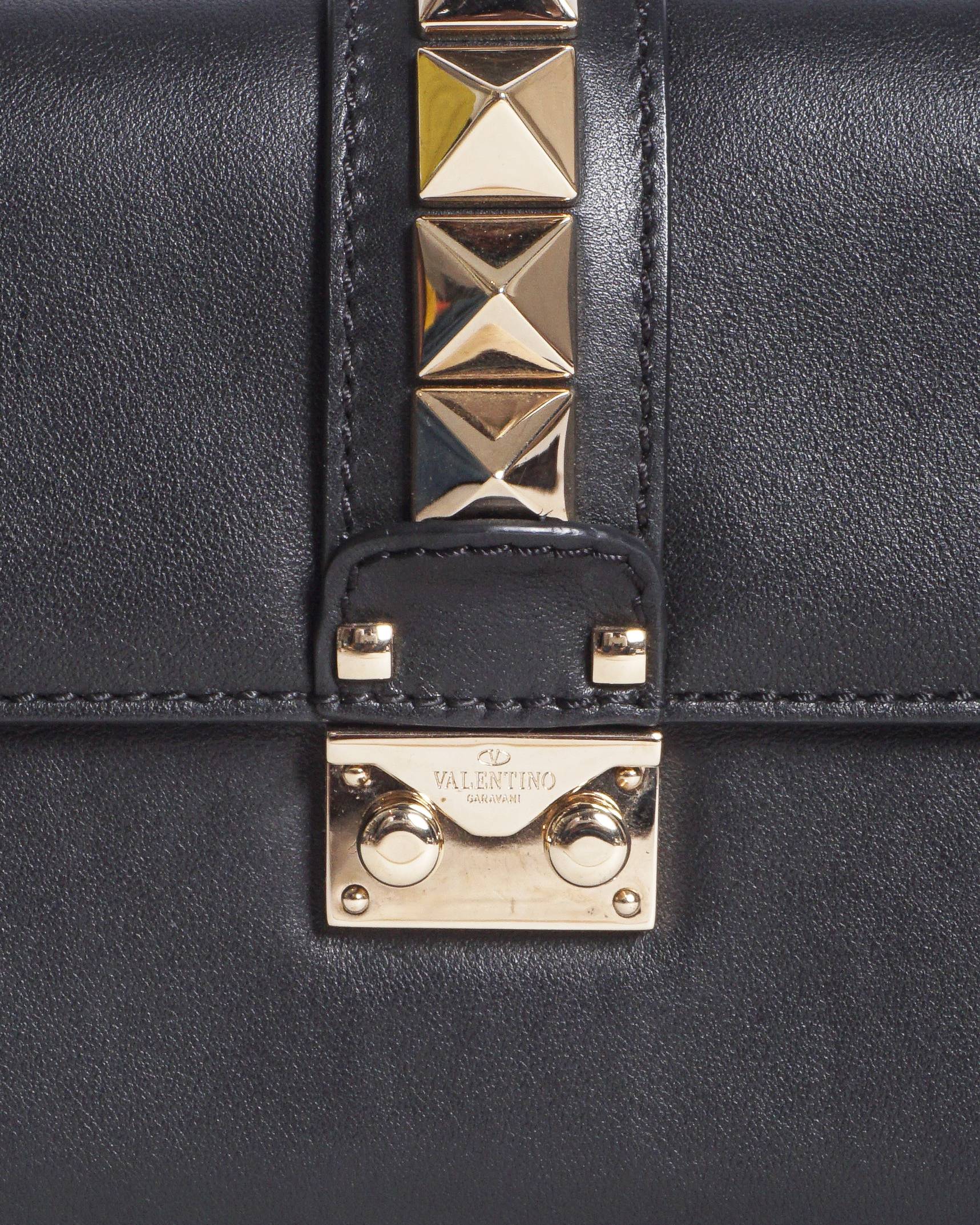 Valentino Garavani Black Leather Mini Glam Lock Rockstud Shoulder Bag