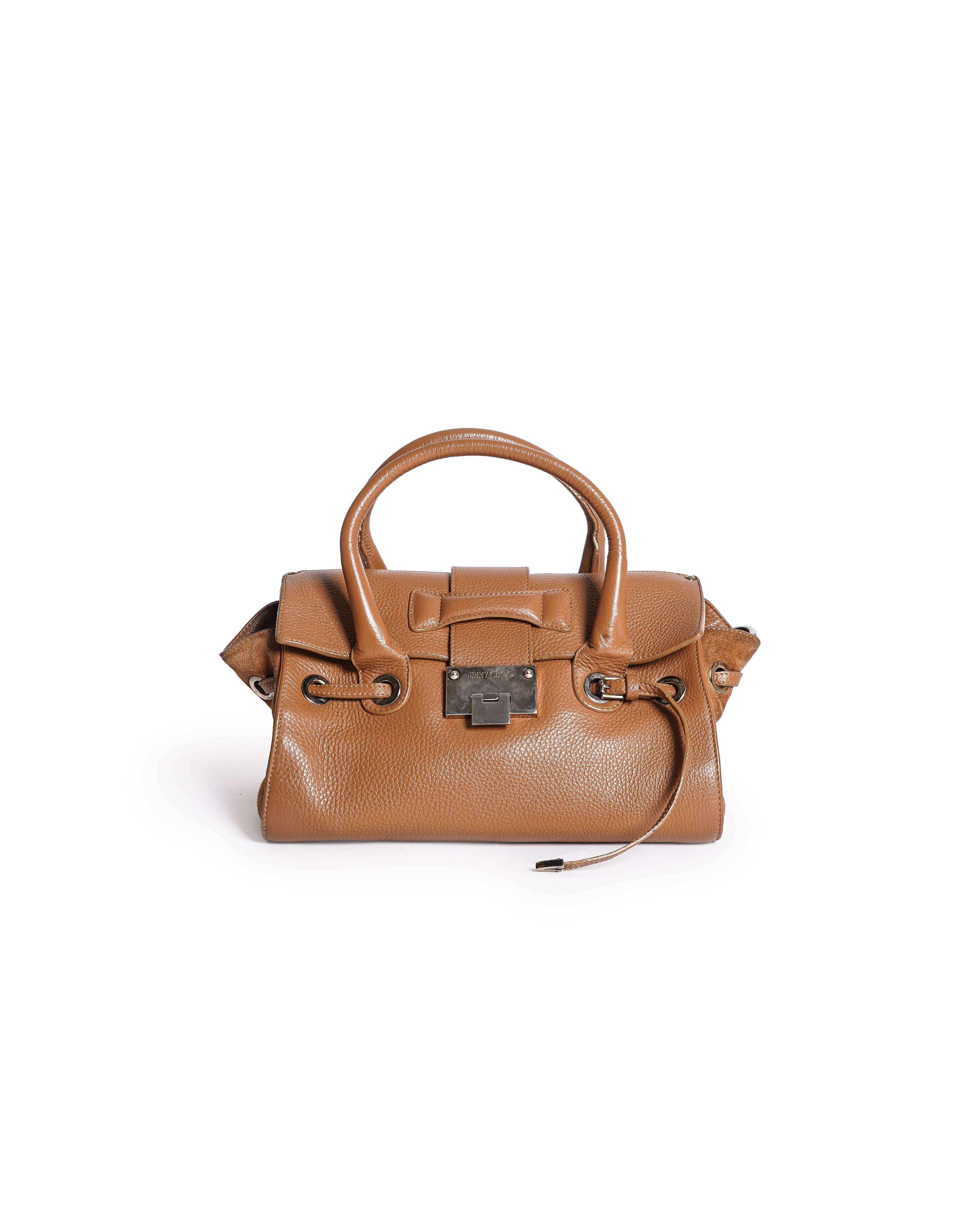 Jimmy Choo Rosalie Small Tan Pebbled Leather Satchel Bag