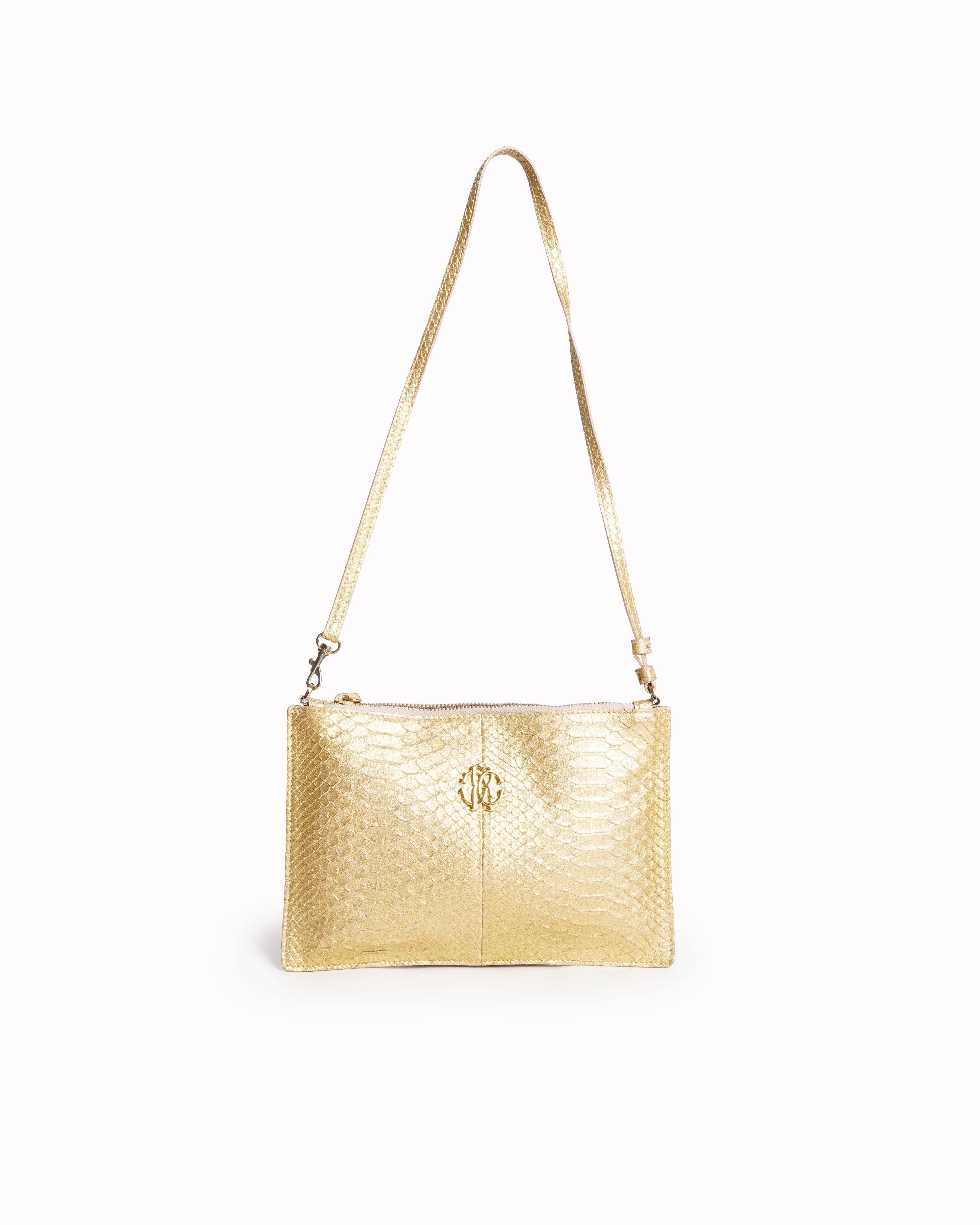 Roberto Cavalli Python-Embossed Leather Shoulder Bag