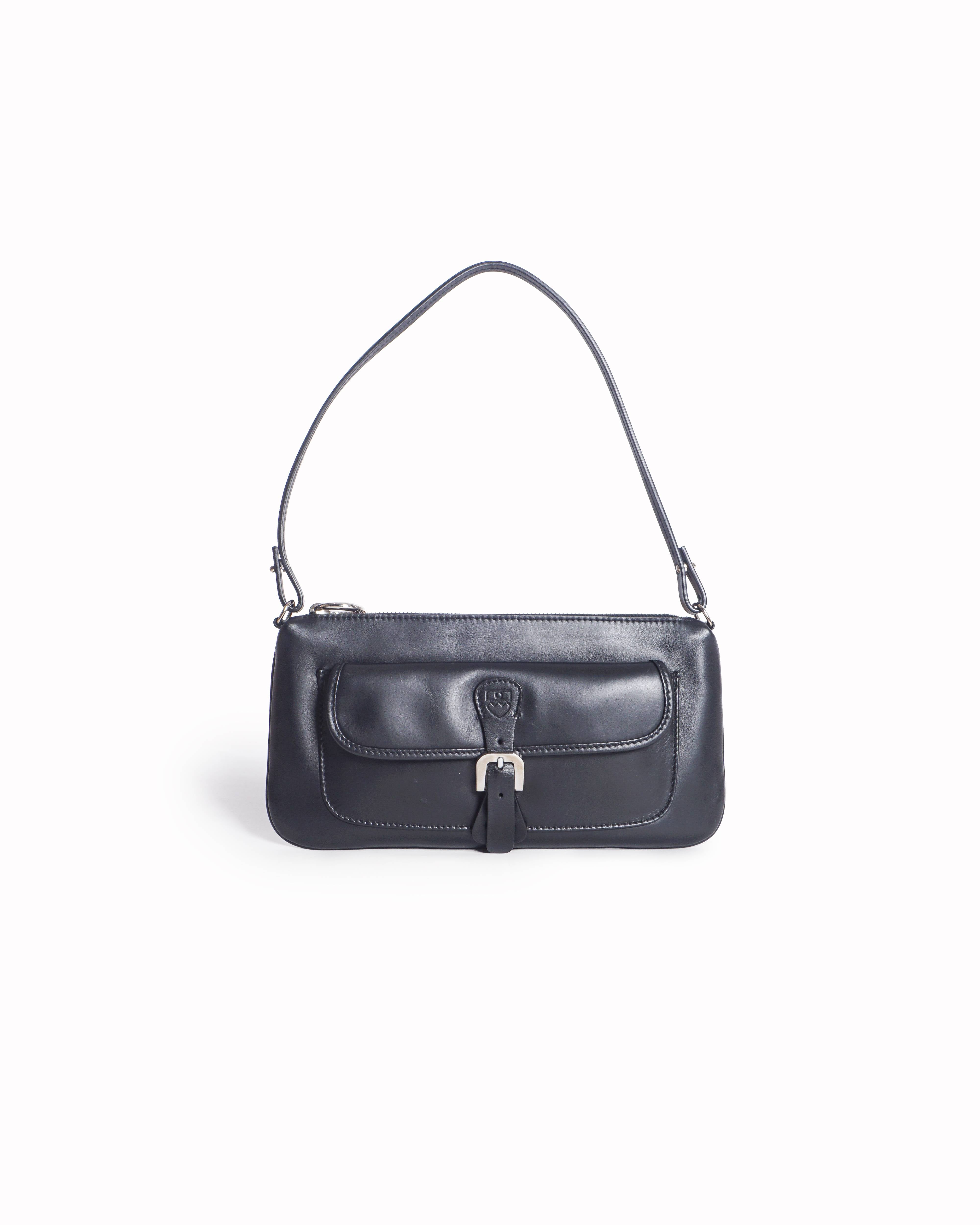 Bally Black Leather Buckle Flap Shoulder Bag