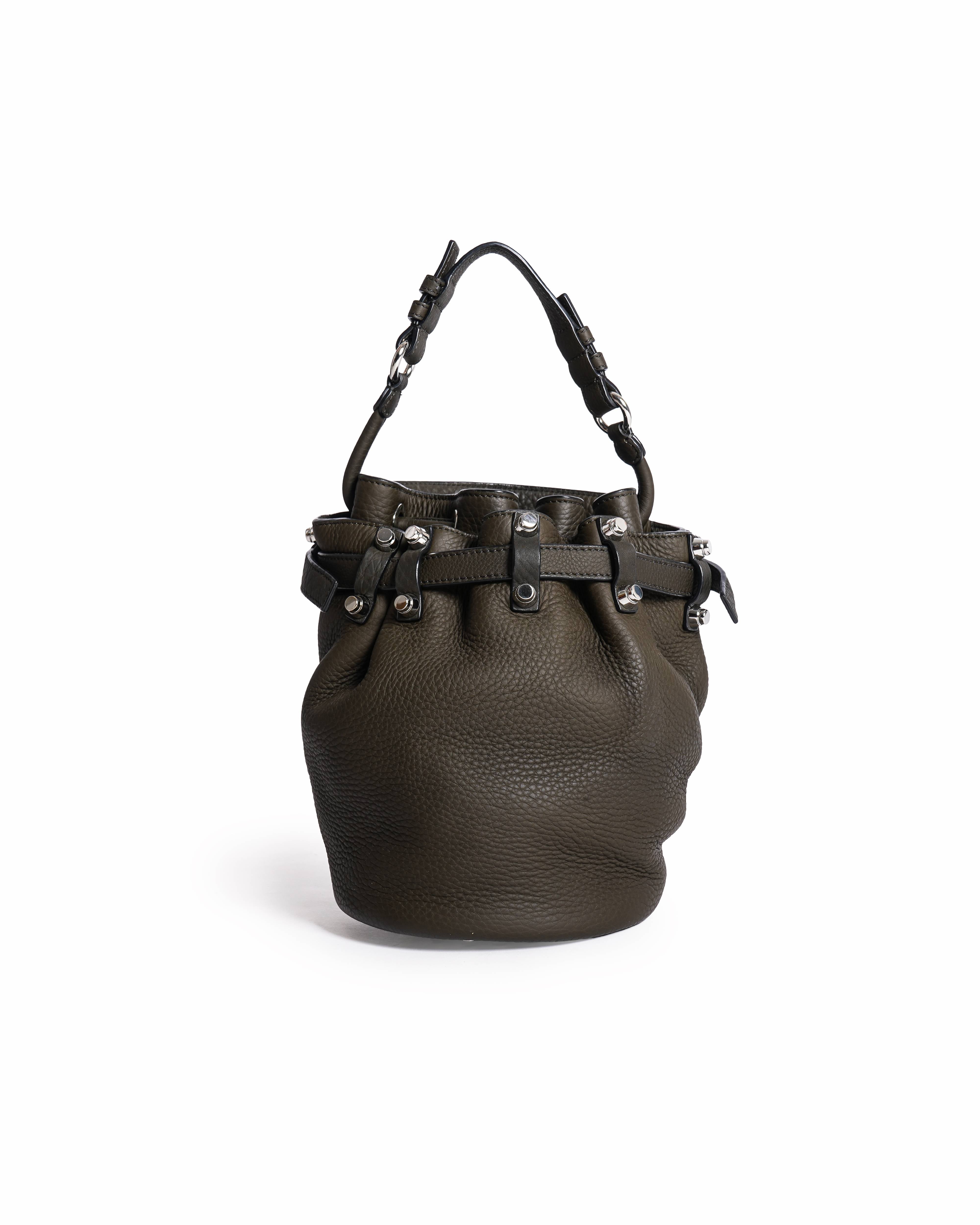 Alexander Wang Dark Olive Leather Studded Diego Bucket Bag