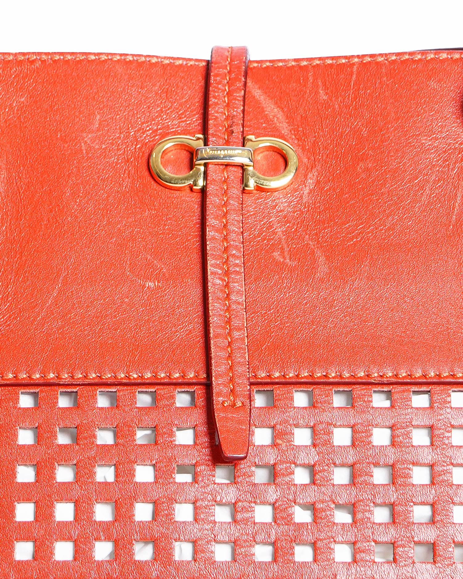 Salvatore Ferragamo Orange Perforated Leather Briana Tote
