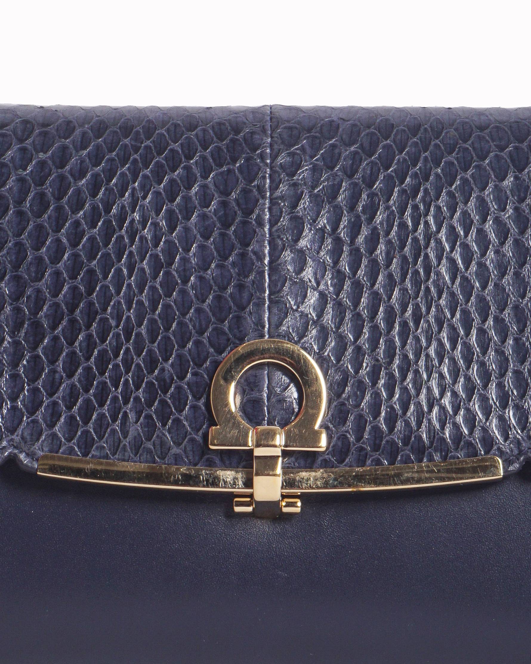Salvatore Ferragamo Purple Leather Gancini Flap Clutch