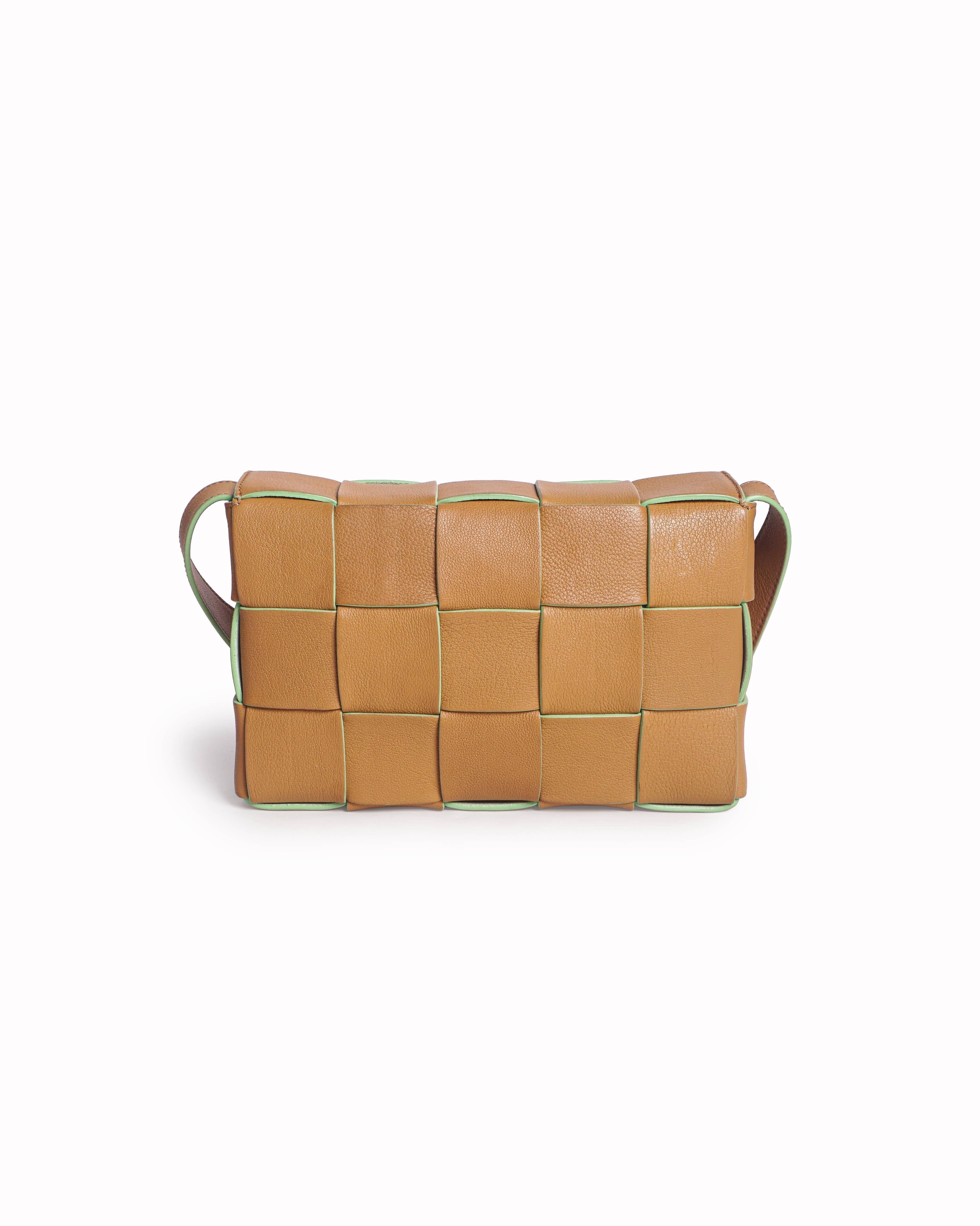 Bottega Veneta Tan & Lime Green Cassette Crossbody Bag