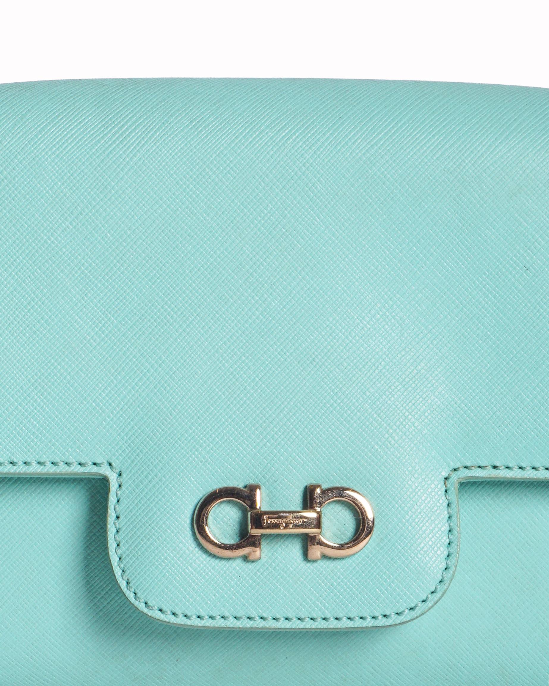 Salvatore Ferragamo Gancini Mint Saffiano Leather Chain Bag