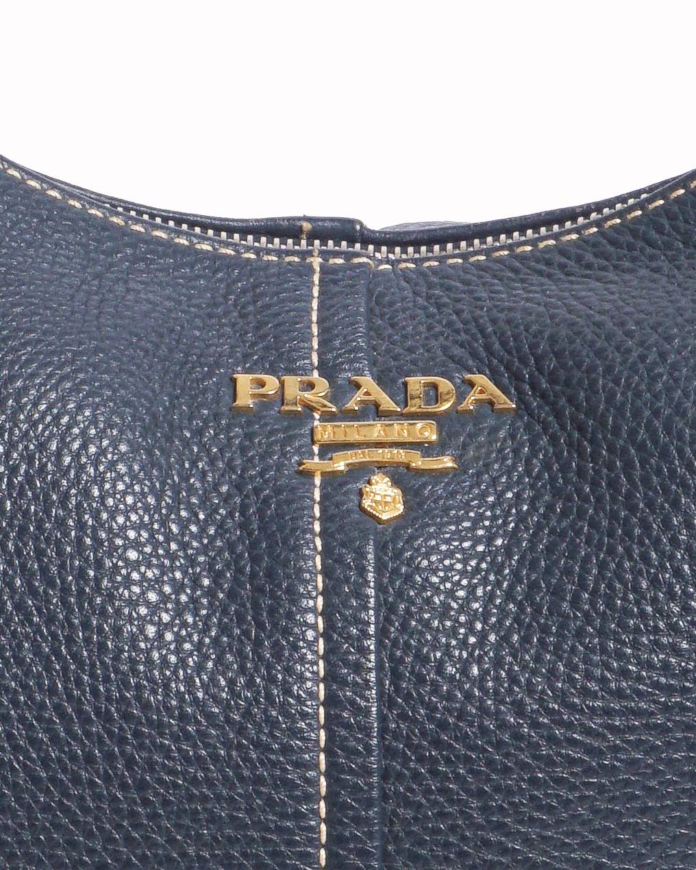 Prada Blue Vitello Daino Pebbled Leather Hobo Bag