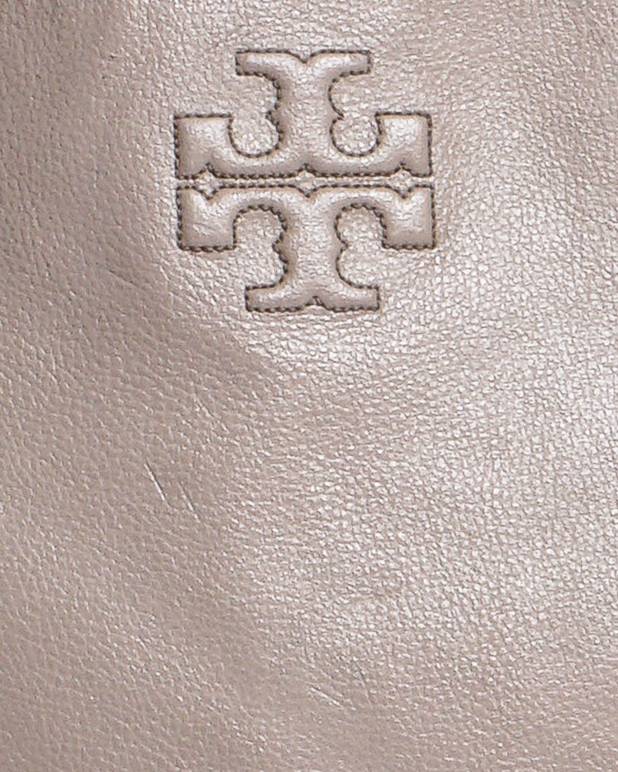 Tory Burch Ella Taupe Leather & Canvas Tote Bag