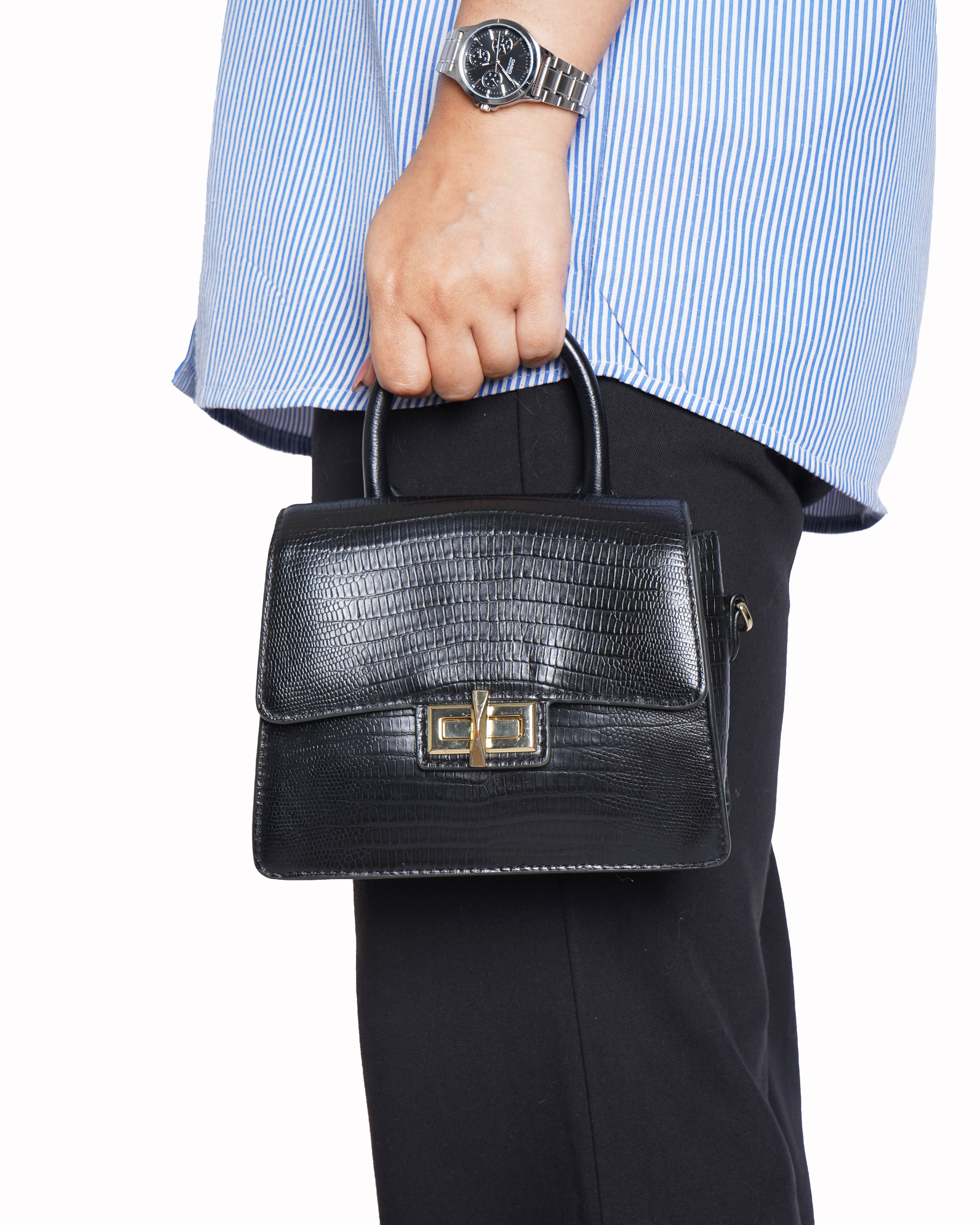 DKNY black embossed mini crossbody bag
