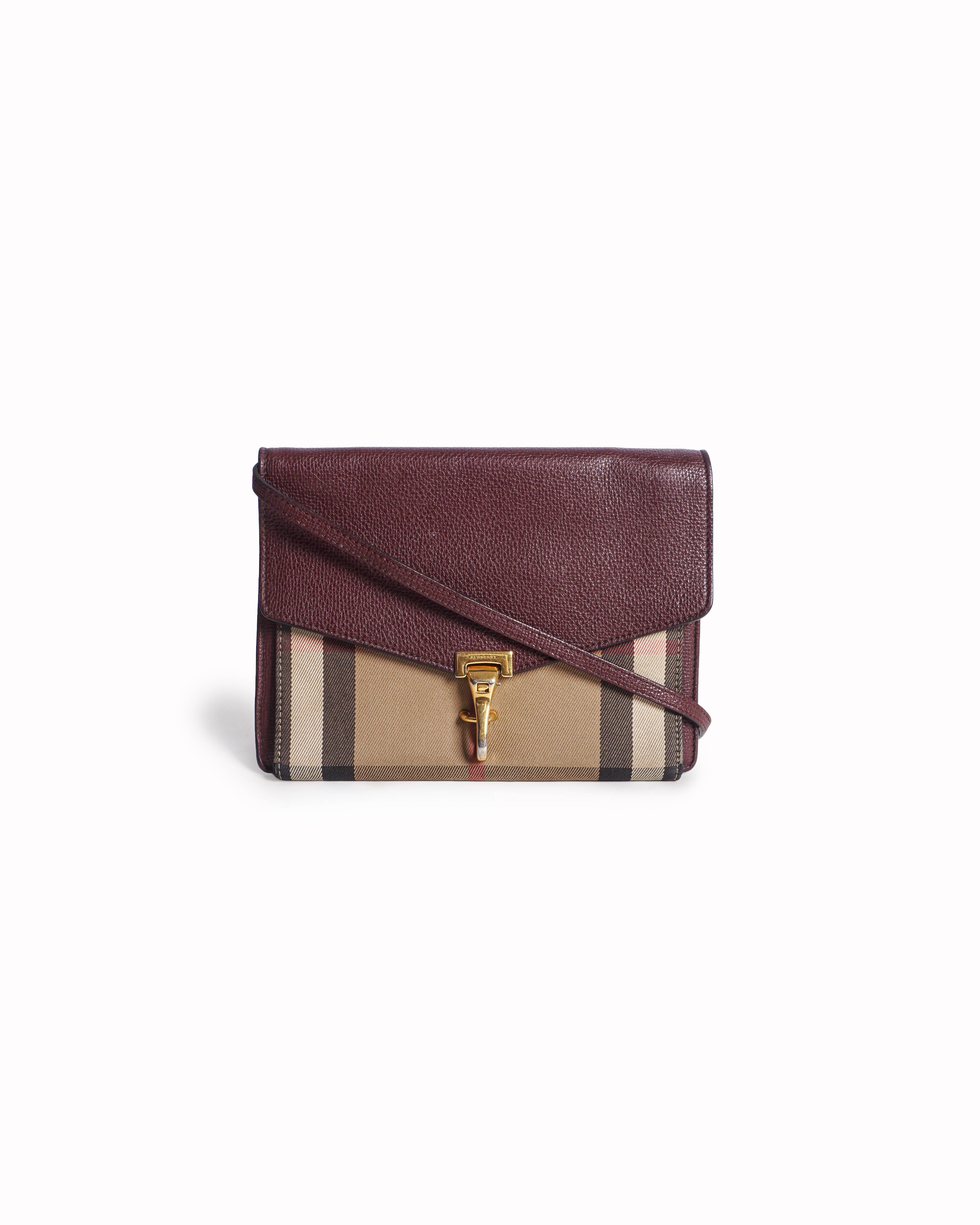 Burberry House Check Burgundy Leather Macken Crossbody Bag