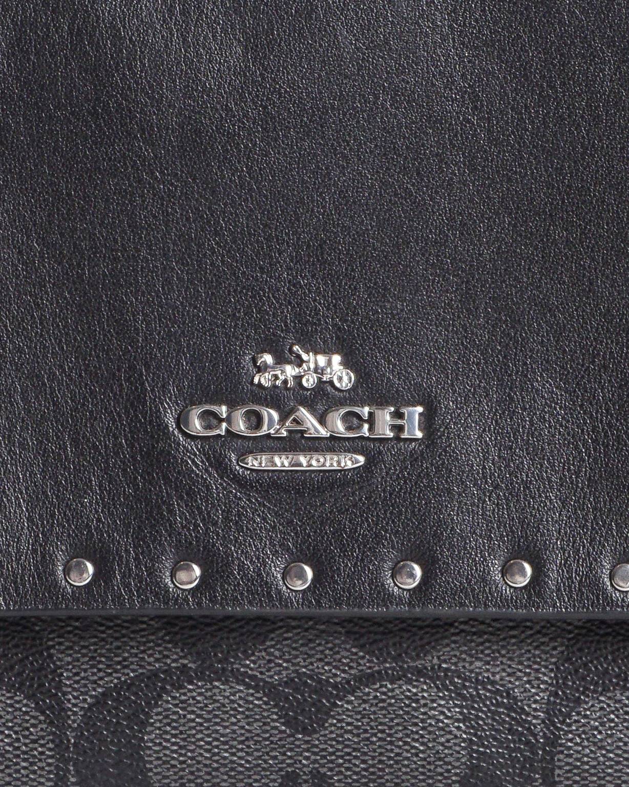 Coach Klare Black Studded Leather & Signature Canvas Crossbody Bag