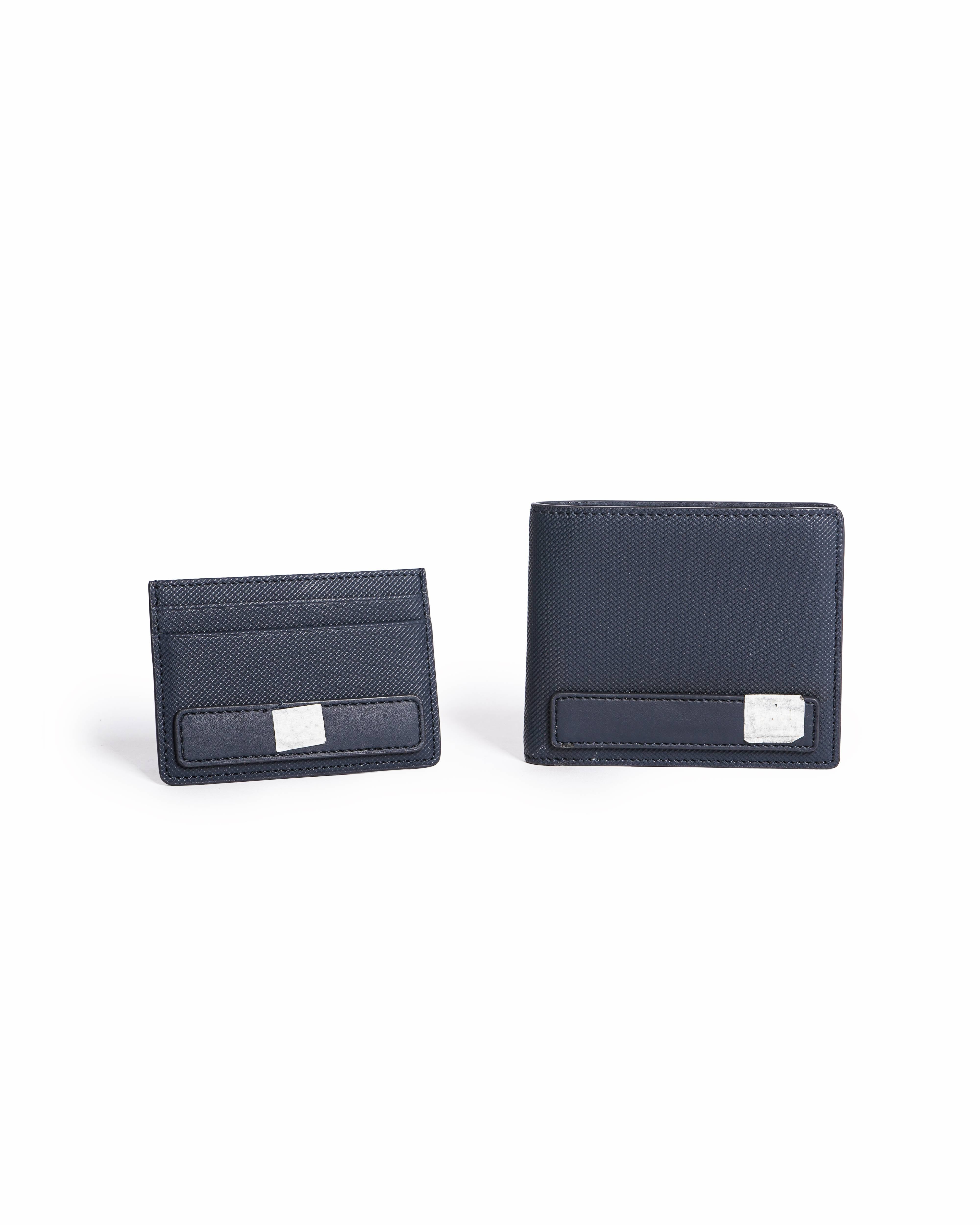Boss Textured Leather Wallet & Card Holder Set In Deep Blue