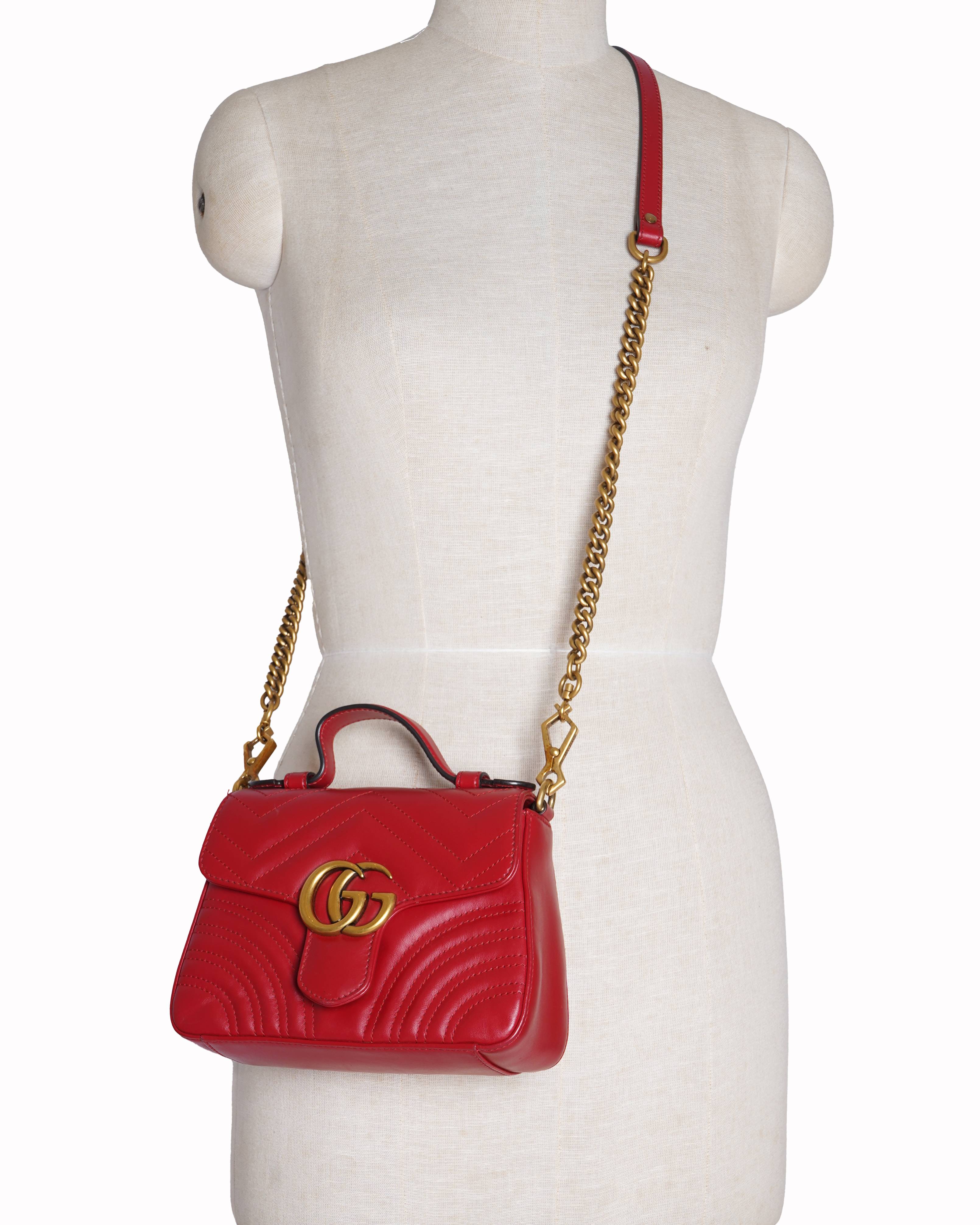 Gucci Red MM Marmont Top Handle & Shoulder Strap Bag