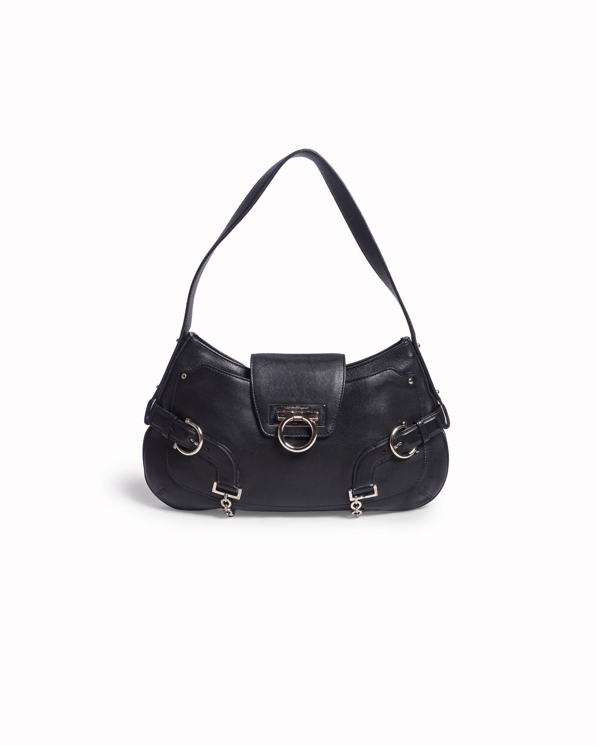 Salvatore Ferragamo Black Gancini Leather Hobo Shoulder Bag