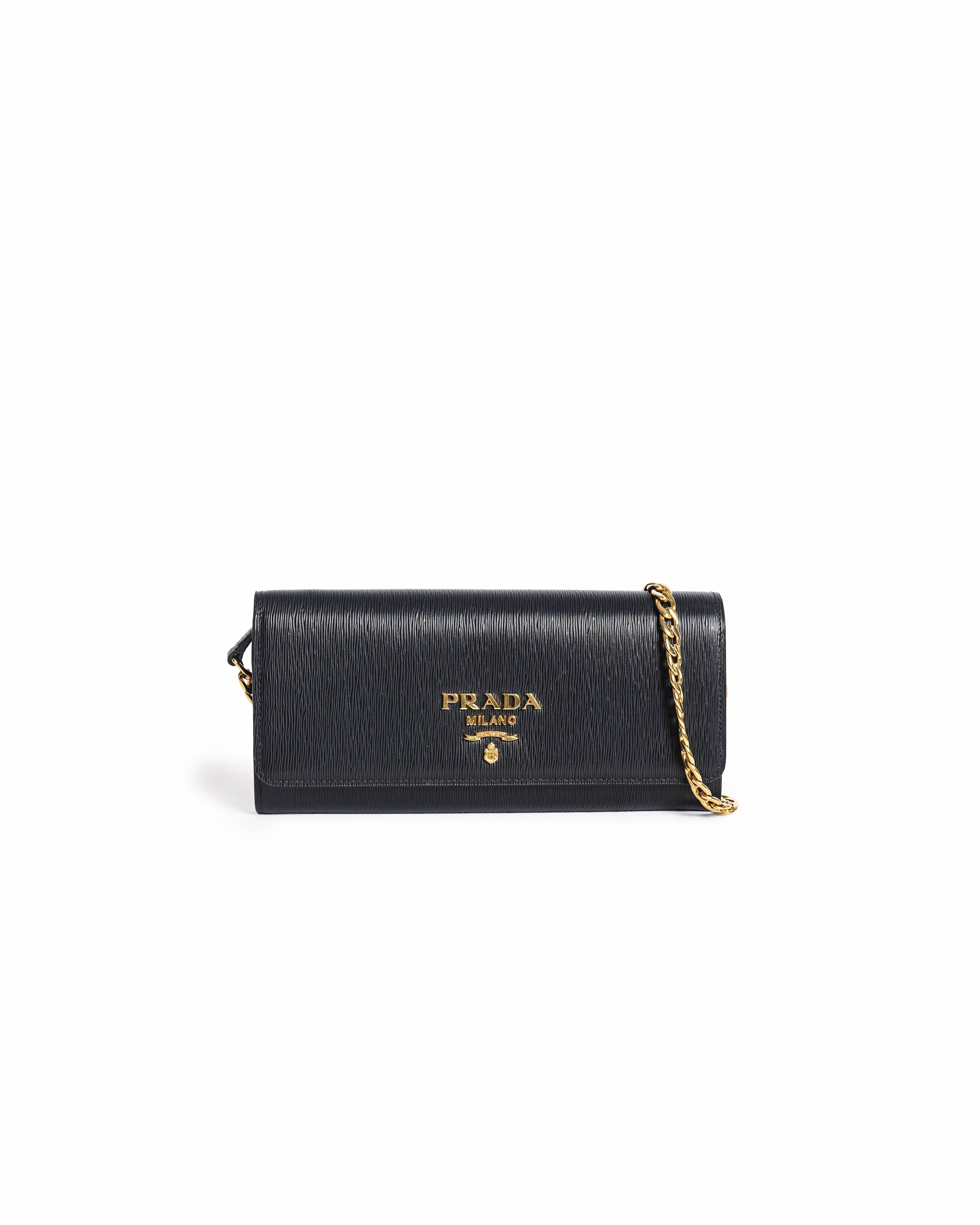 Prada Black Vitello Move Leather Continental Wallet On Chain