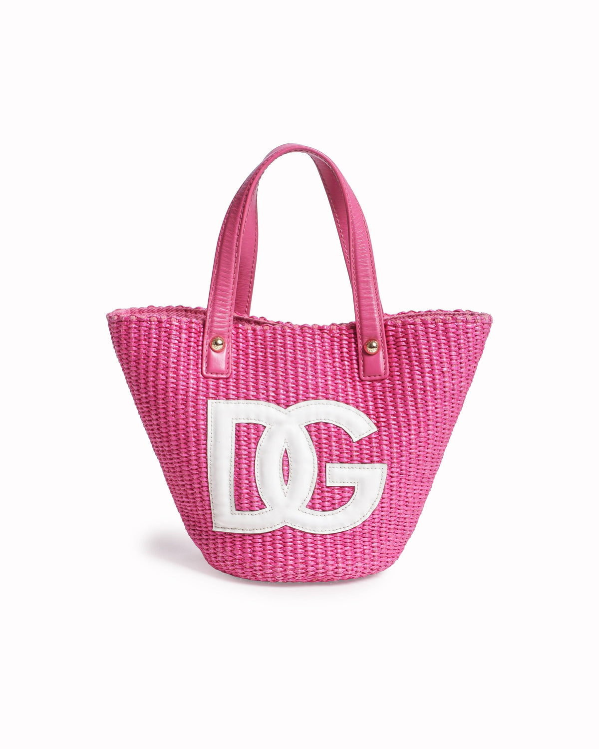 Dolce & Gabbana Pink Straw DG Logo Tote Bag