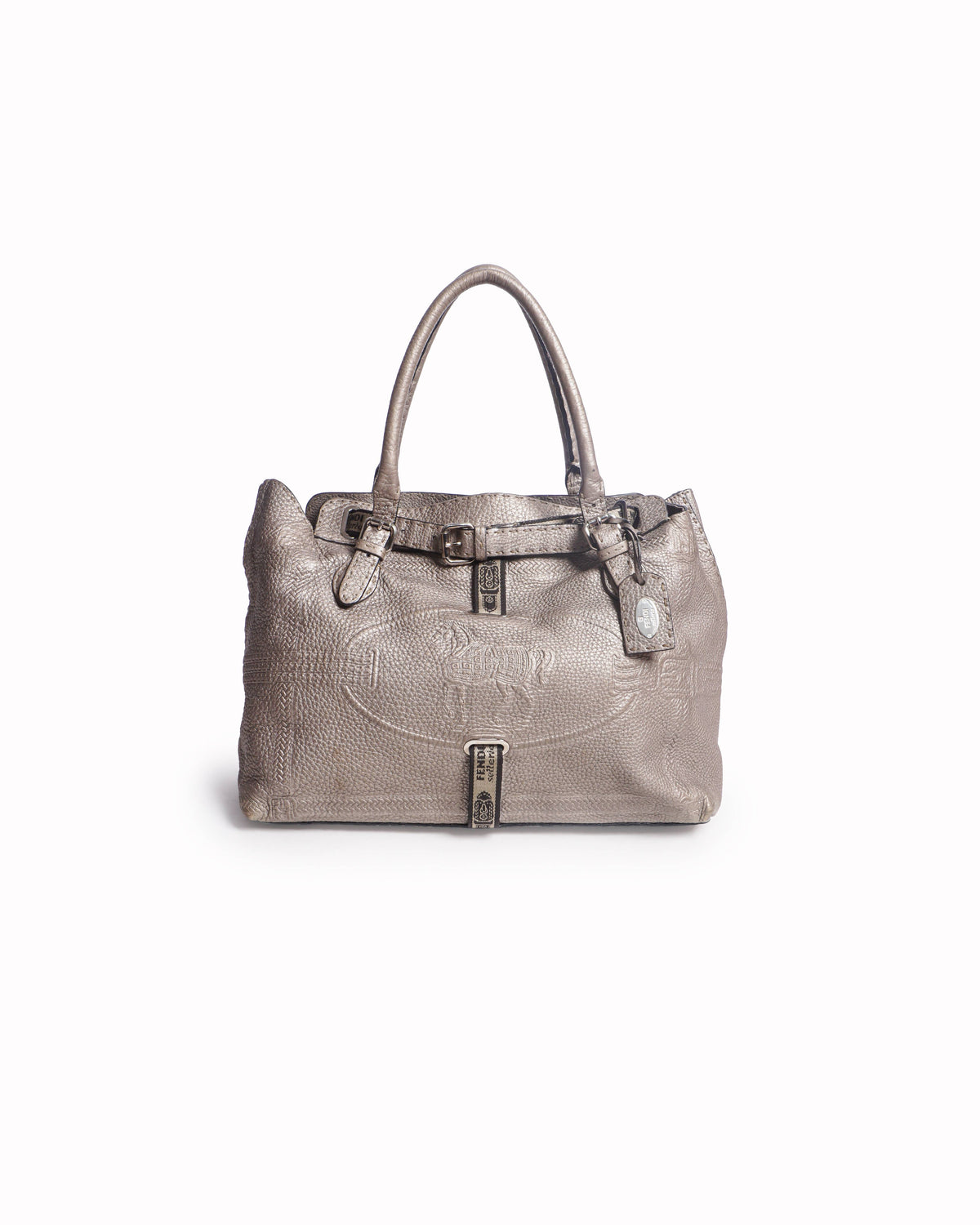 Fendi Selleria Villa Borghese Peltro Metallic Silver Tote