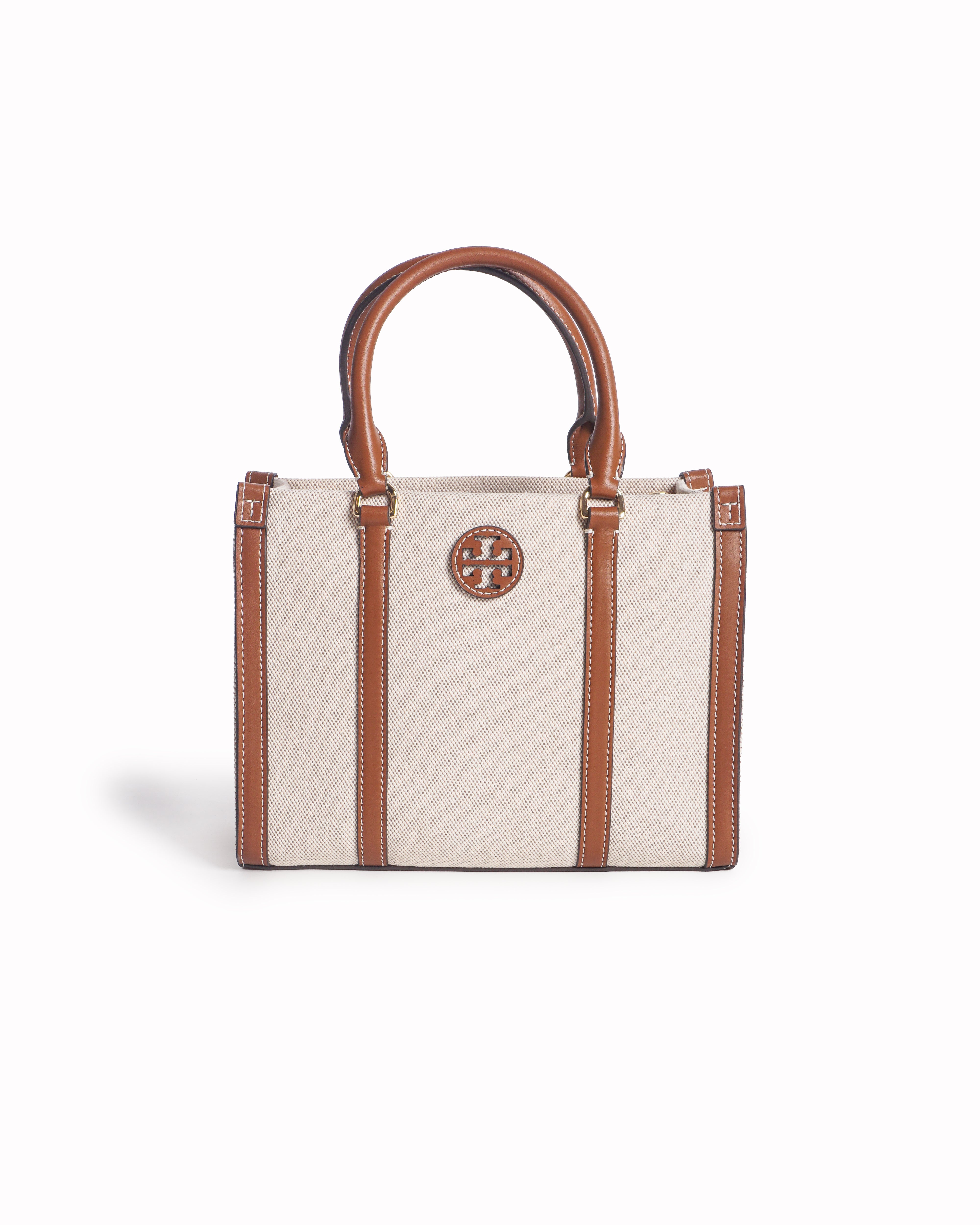 Tory Burch Natural Canvas & Cognac Leather Ella Tote Bag