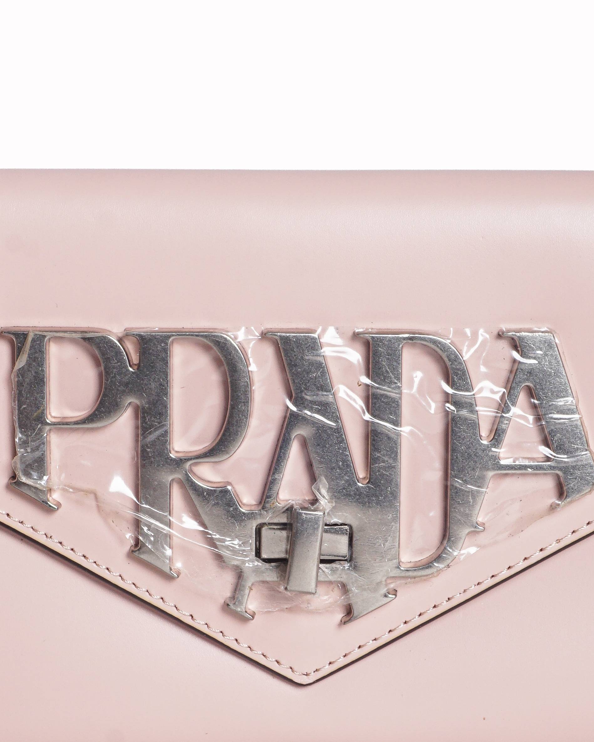 Prada Pink Spazzolato Leather Oversized Logo Envelope Clutch