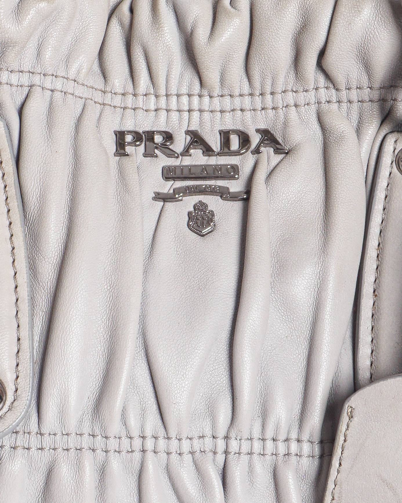 Prada Beige Nappa Gaufre Ruched Leather Shoulder Bag