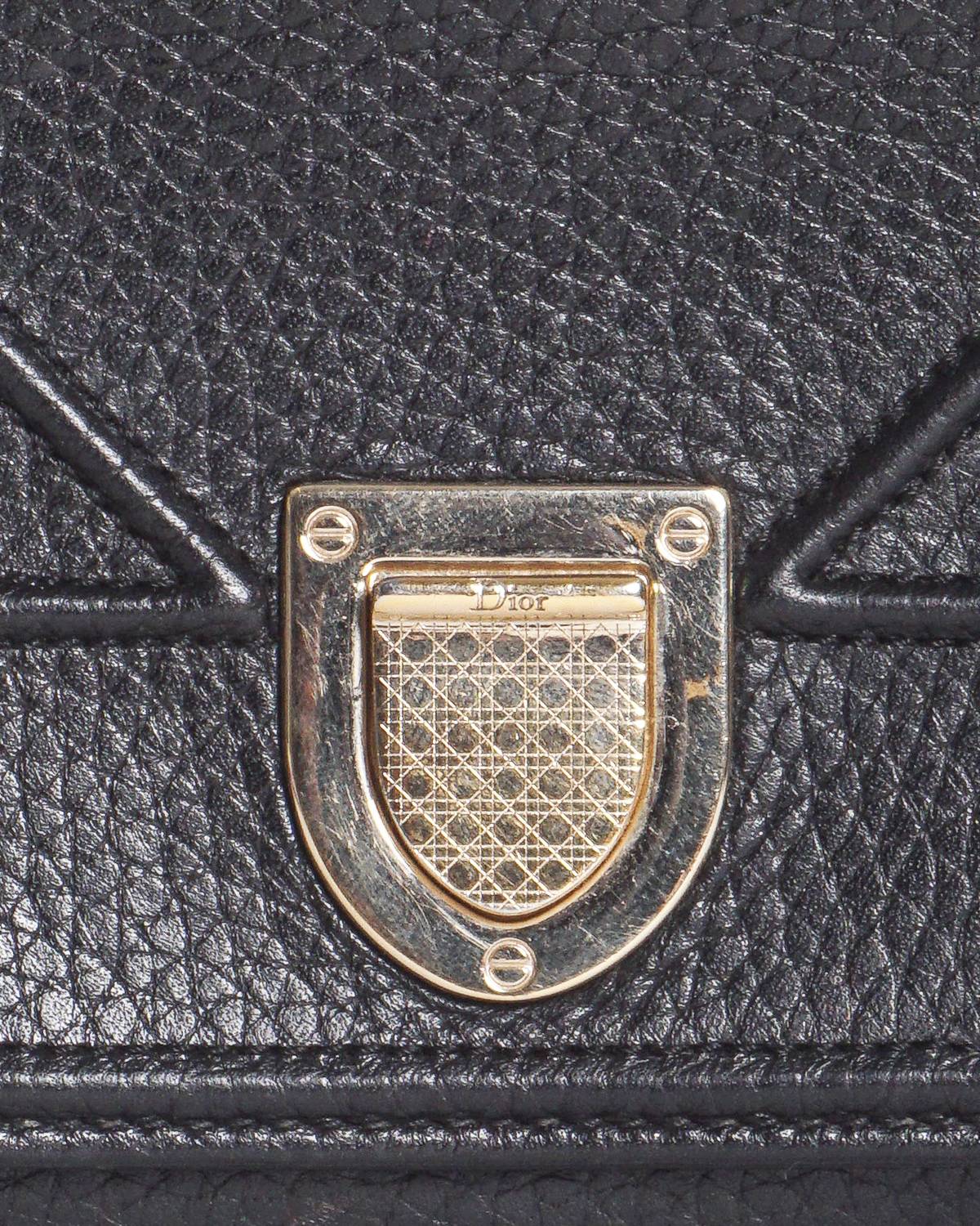 Dior Black Grained Leather Diorama Wallet On Chain