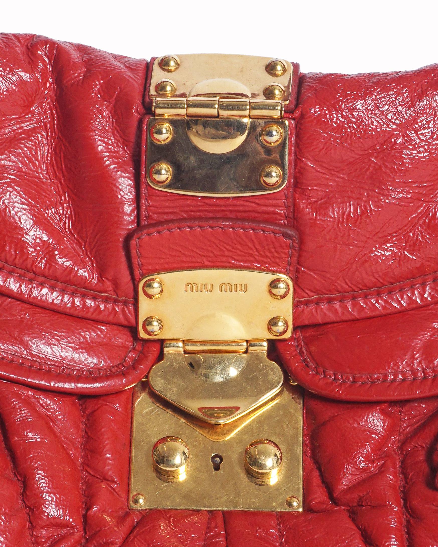 Miu Miu Red Matelassé Leather Braided Coffer Shoulder Bag