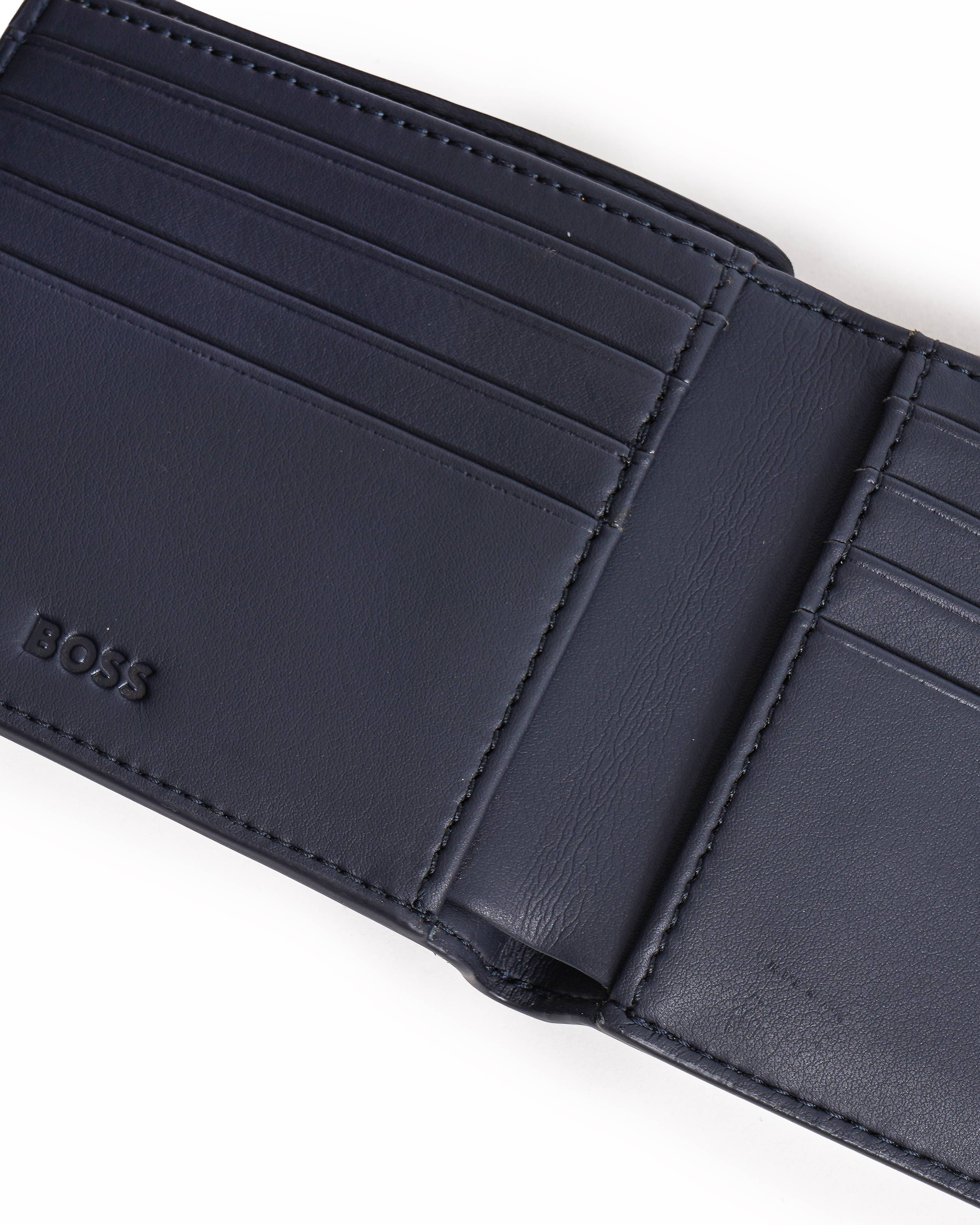 Boss Textured Leather Wallet & Card Holder Set In Deep Blue