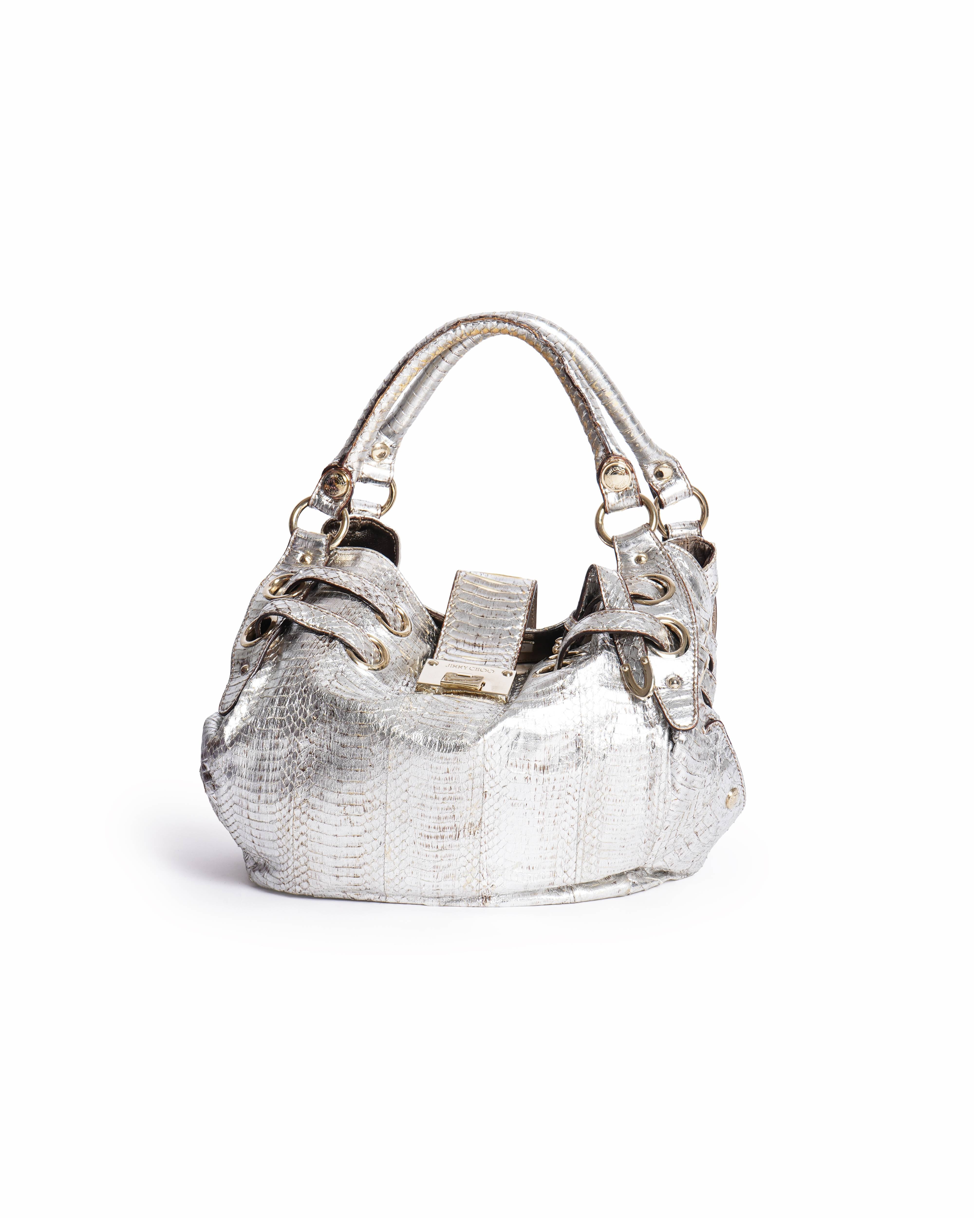 Jimmy Choo Silver Python Ramona Shoulder Bag