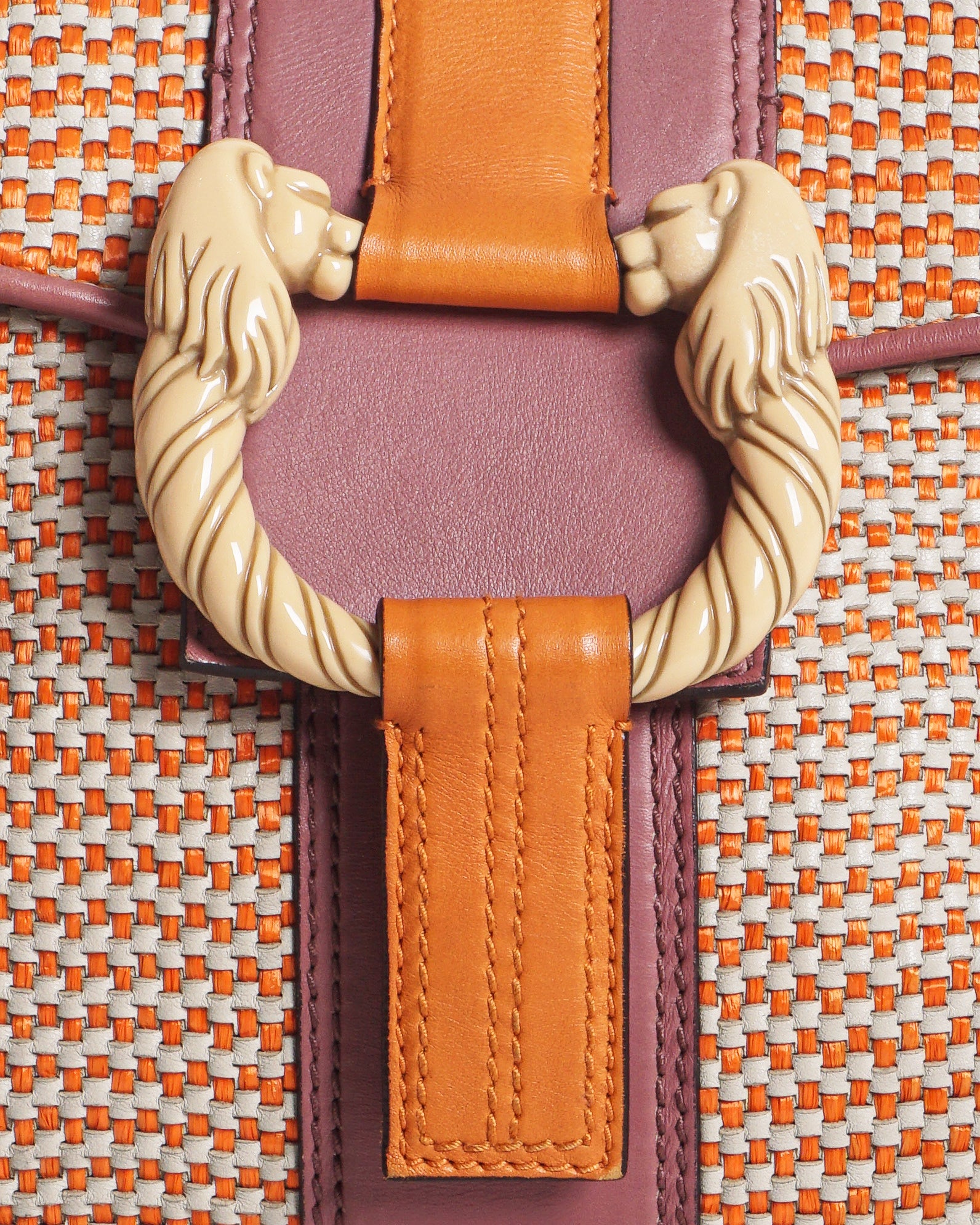 Bvlgari Orange & Mauve Woven Straw Leoni Top Handle Bag