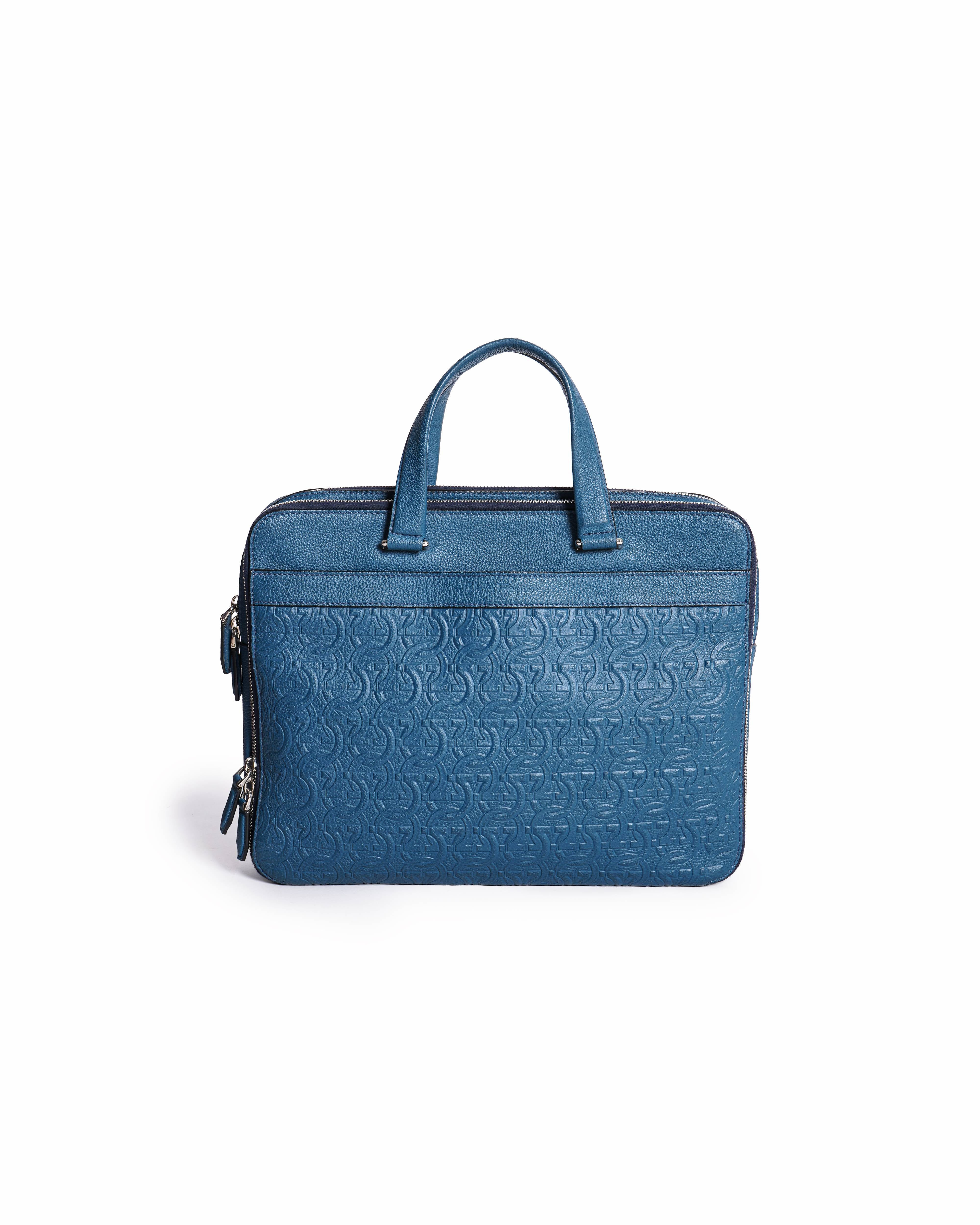 Salvatore Ferragamo
Gancini Leather Briefcase in Teal Blue