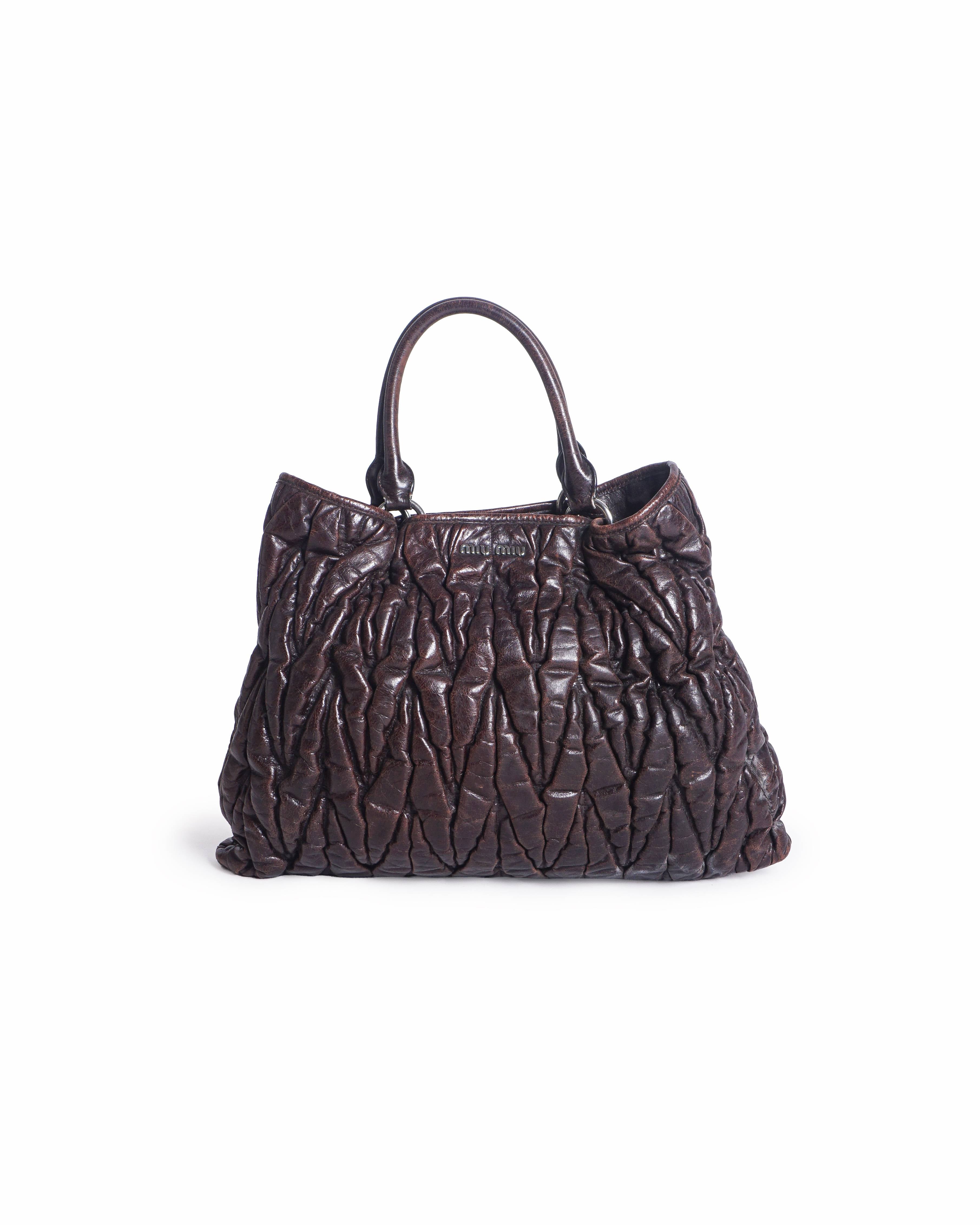 Miu Miu Dark Brown Nappa Matelassé Leather Tote Bag