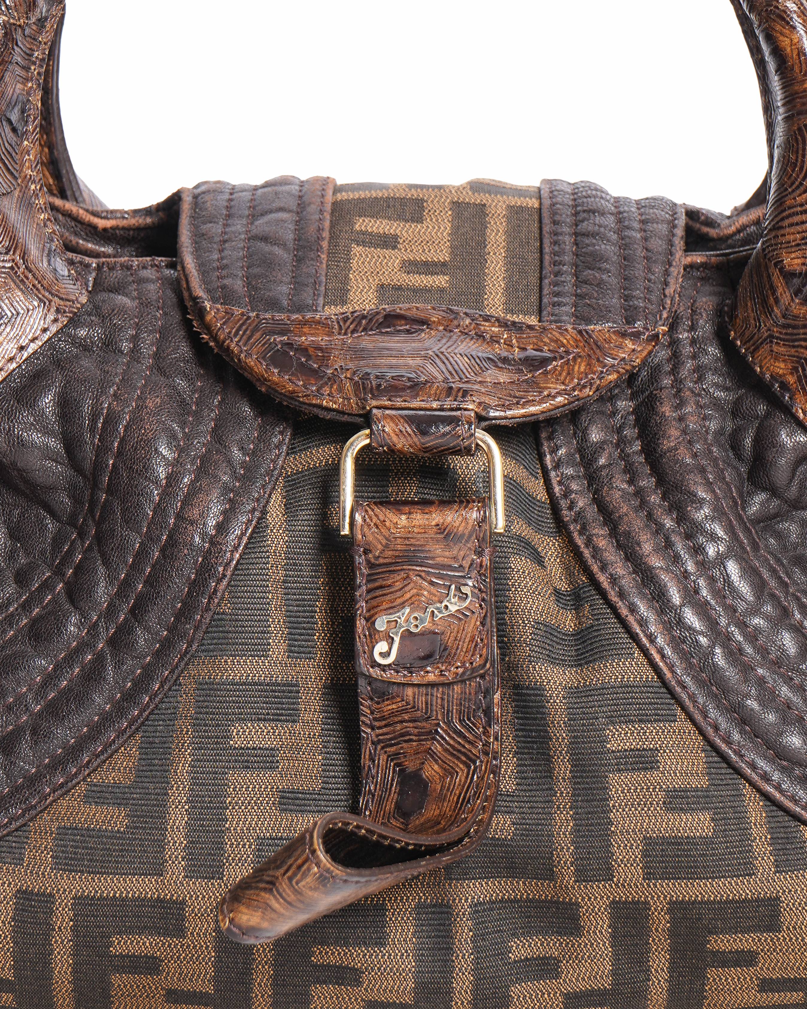 Fendi Tobacco Zucca Print and Tortuga Leather Baby Spy Bag