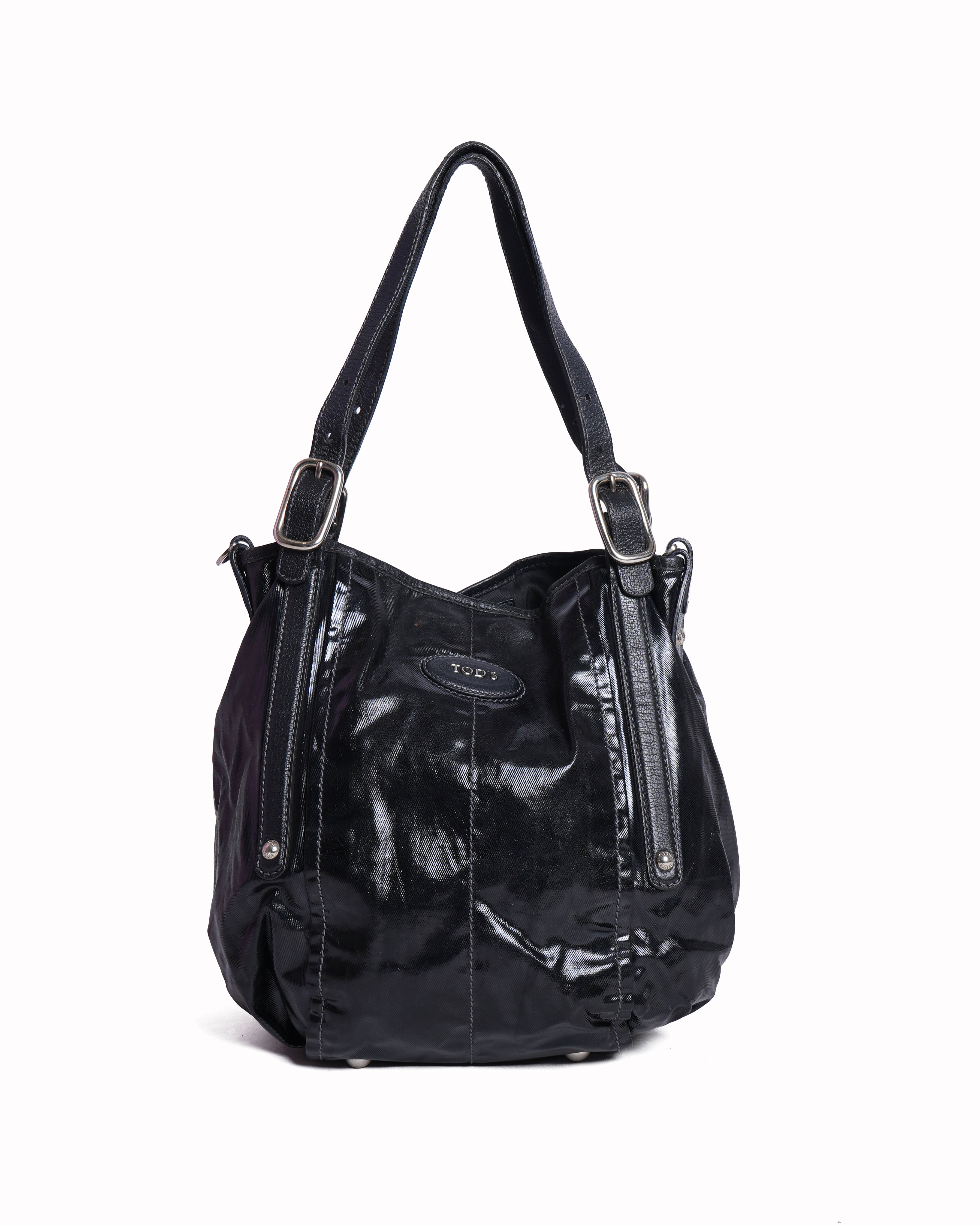 Tod's Black Coated Canvas G-Bag Sacca Grande Tote Bag