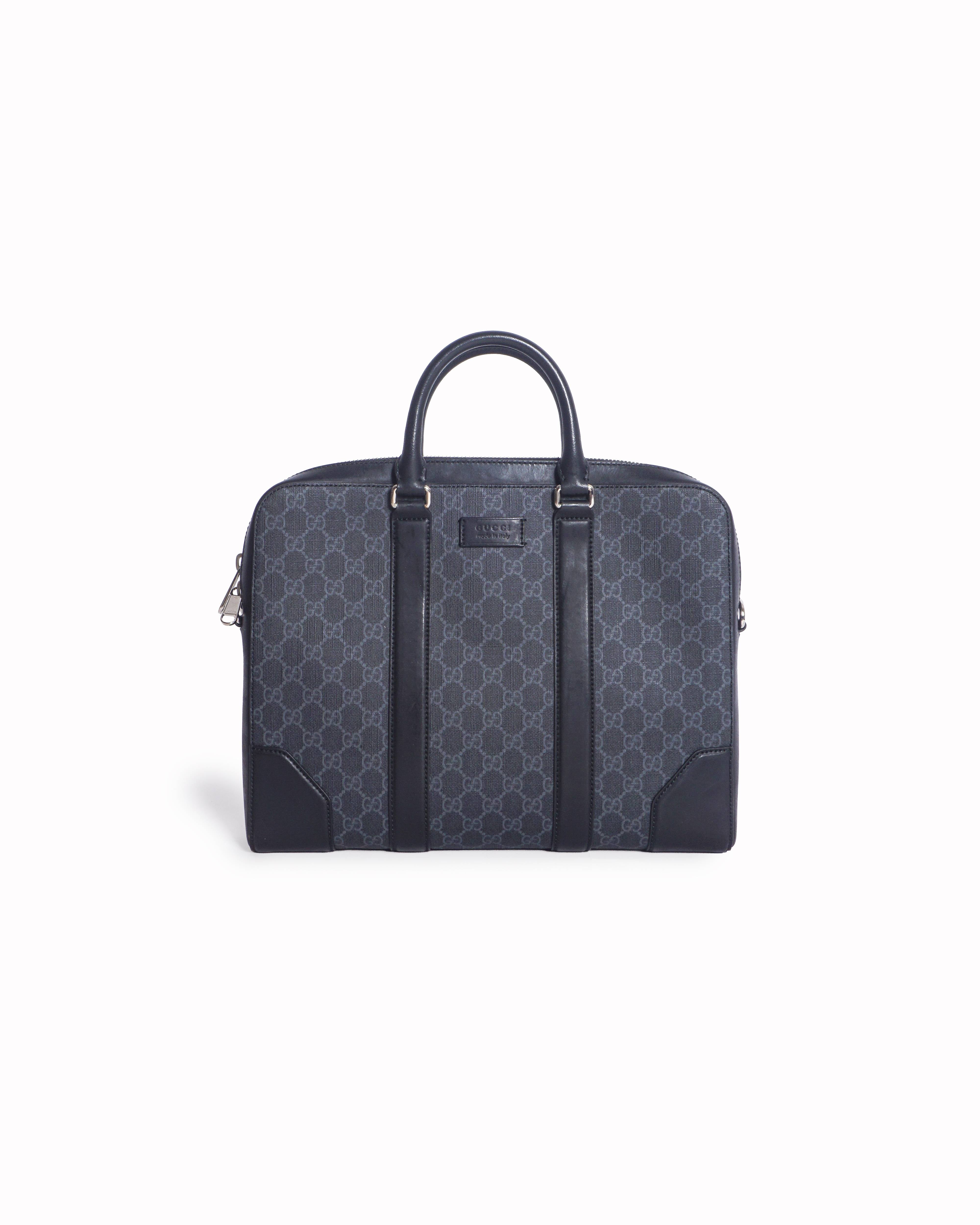 Gucci Black & Grey GG Supreme Canvas Business Briefcase