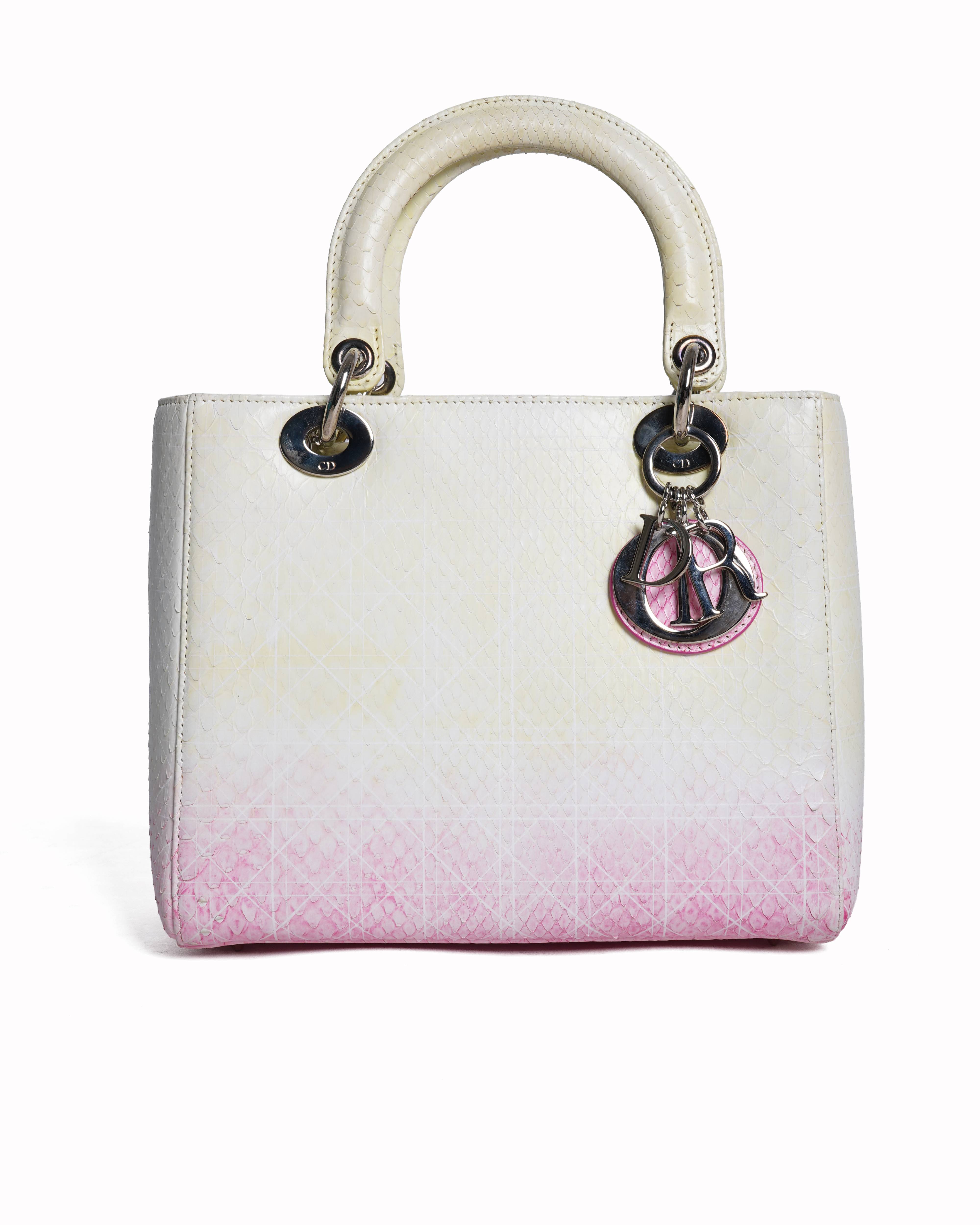 Christian dior yellow-pink python lady dior bag