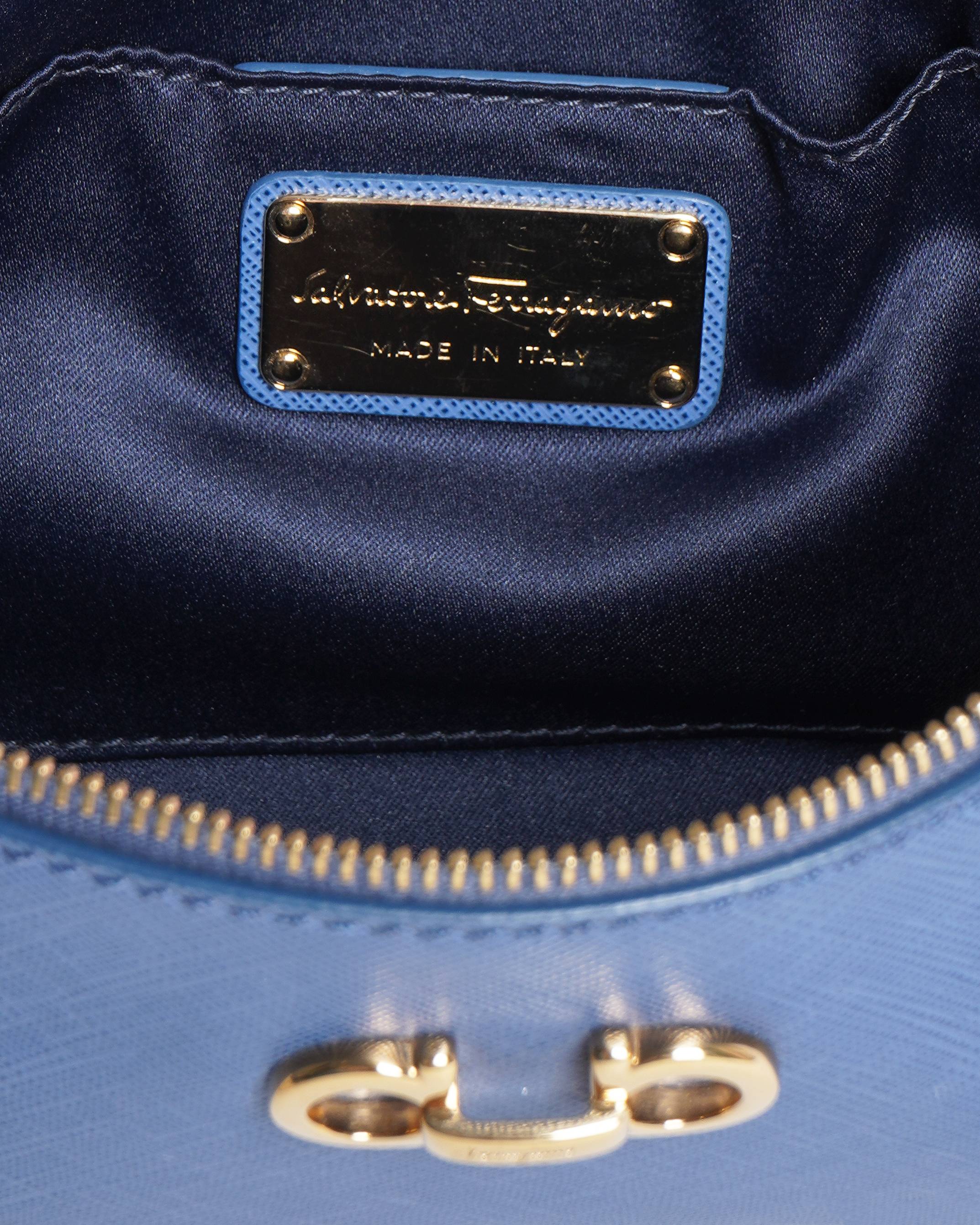 Salvatore Ferragamo Blue Saffiano Leather Gancini Shoulder Bag