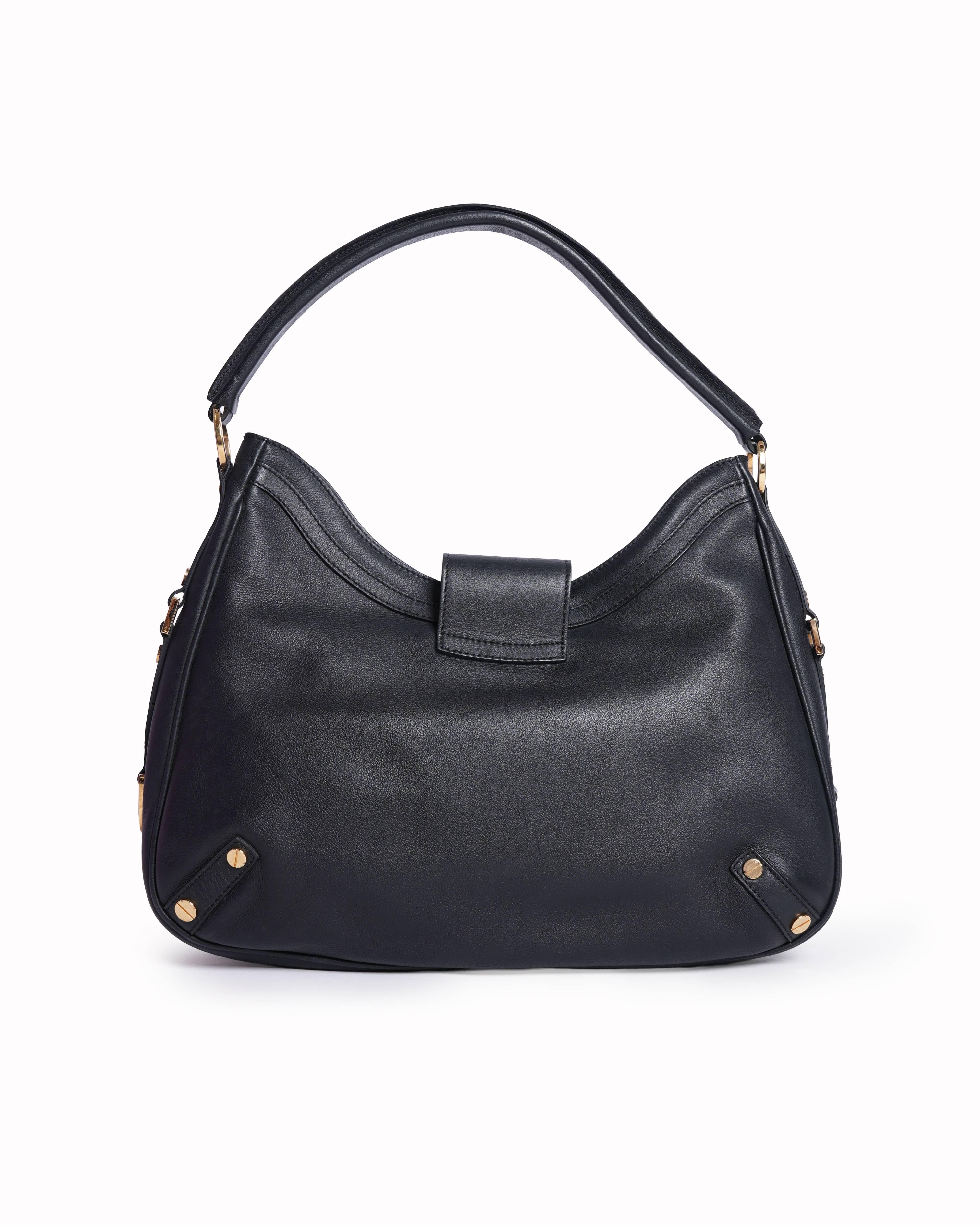 Versace black leather hobo bag