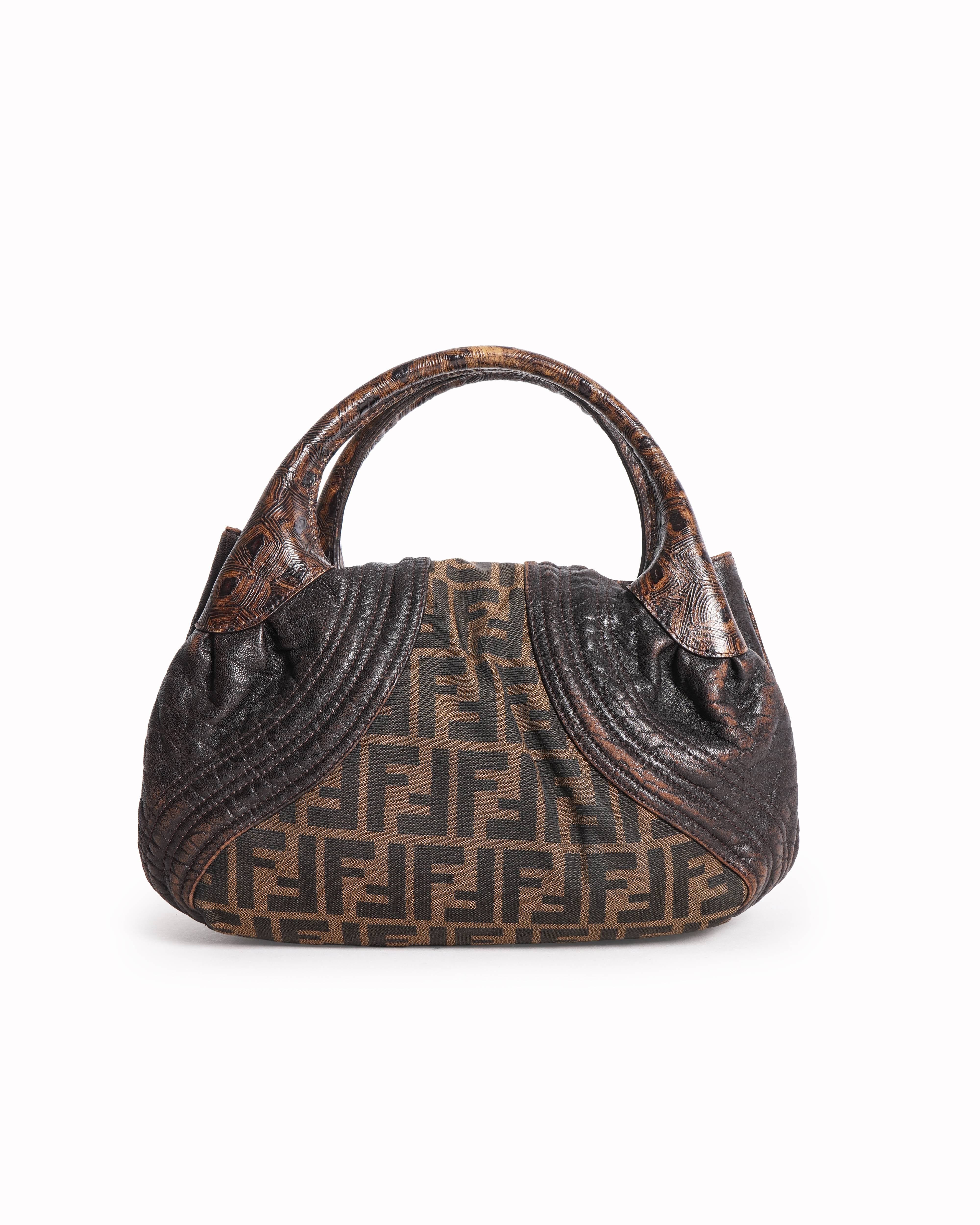 Fendi Tobacco Zucca Print and Tortuga Leather Baby Spy Bag