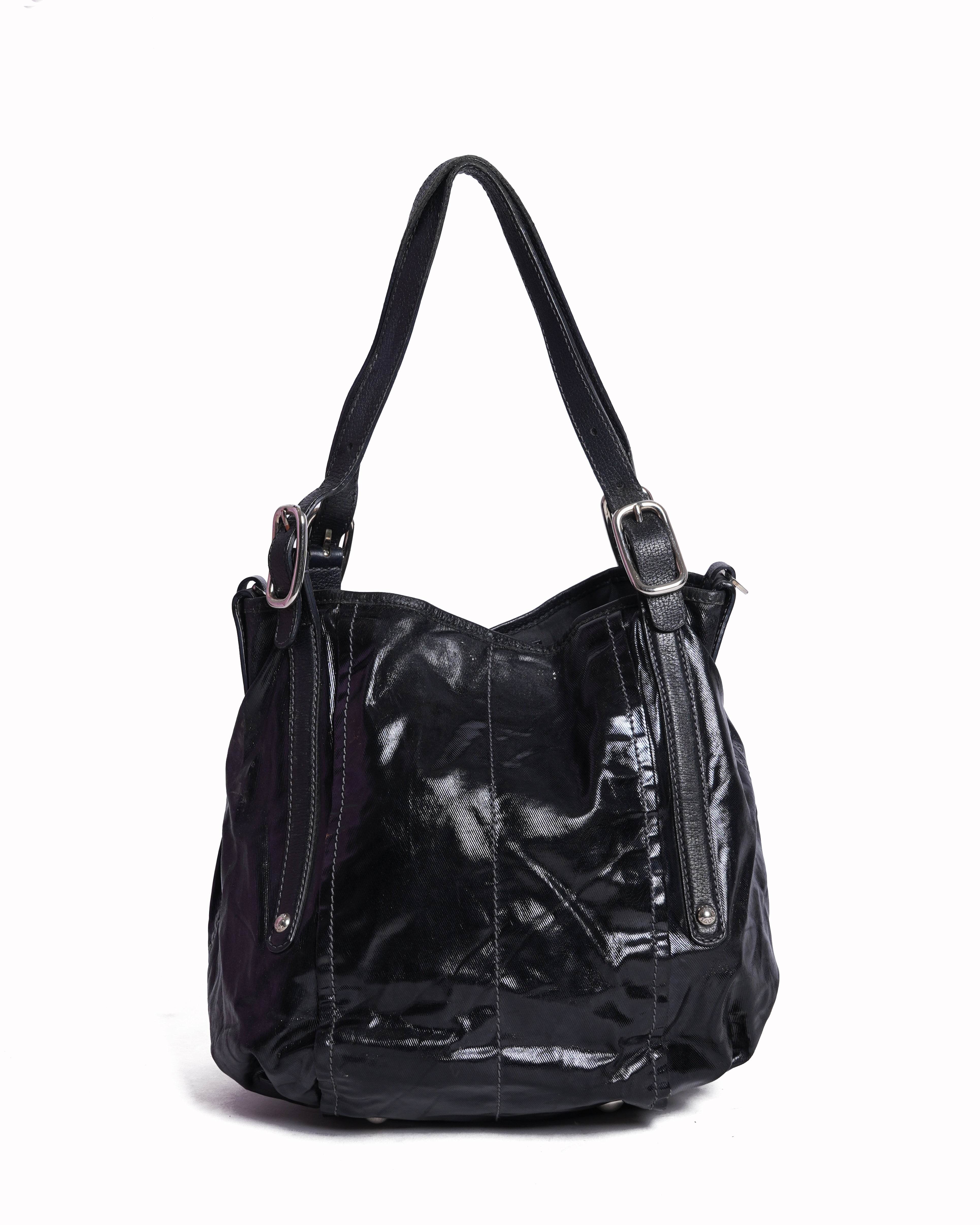 Tod's Black Coated Canvas G-Bag Sacca Grande Tote Bag