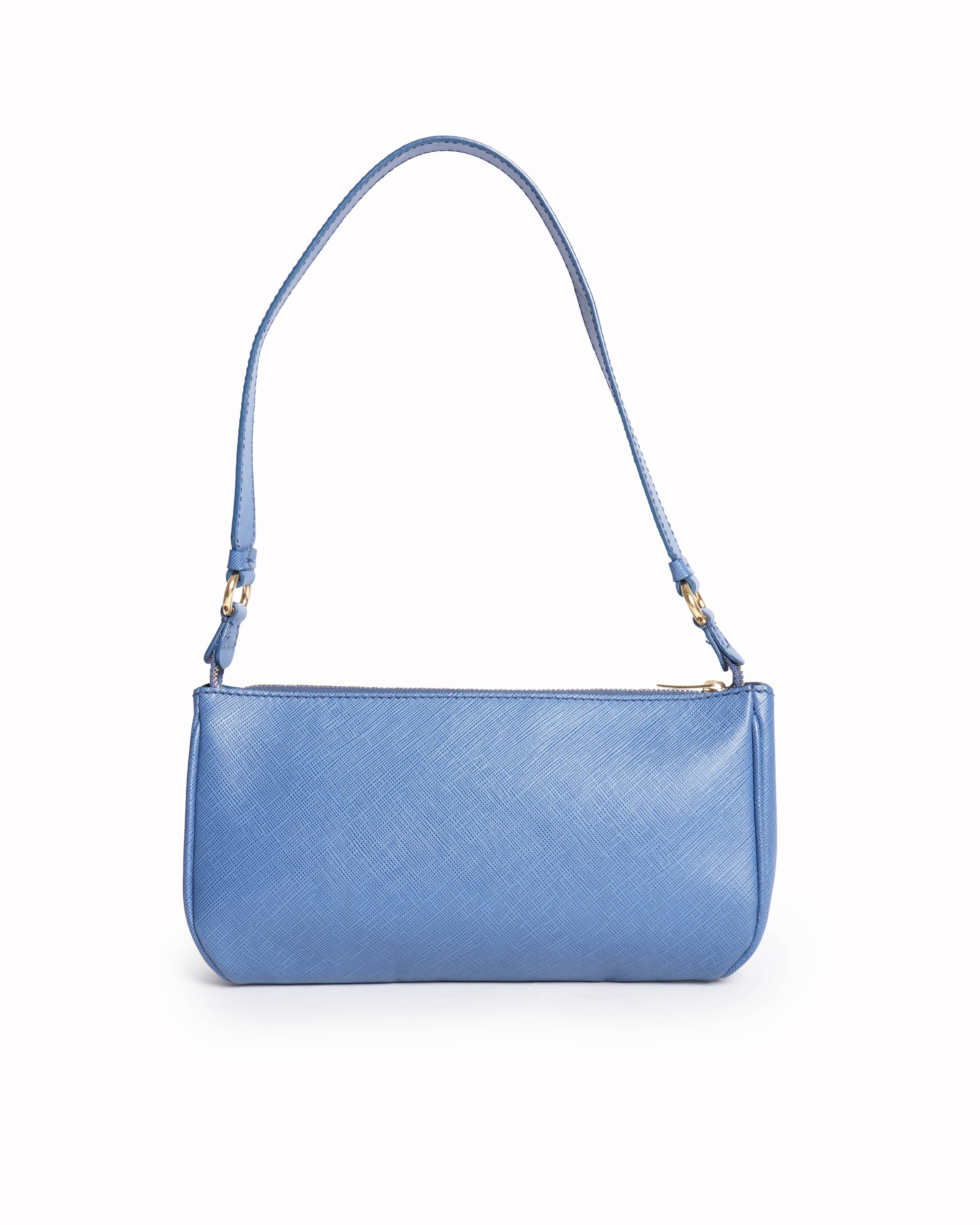 Salvatore Ferragamo Blue Saffiano Leather Gancini Shoulder Bag