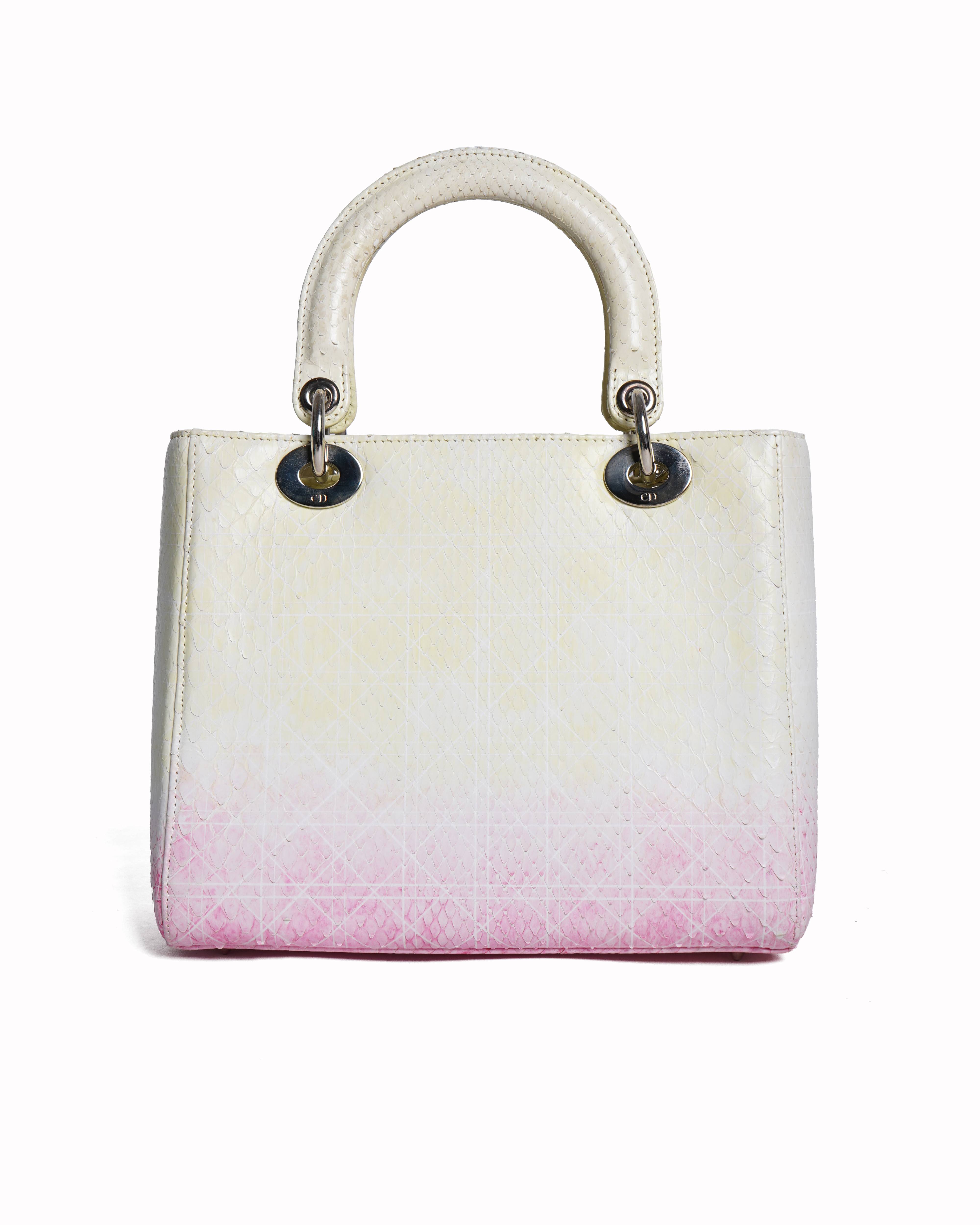 Christian dior yellow-pink python lady dior bag